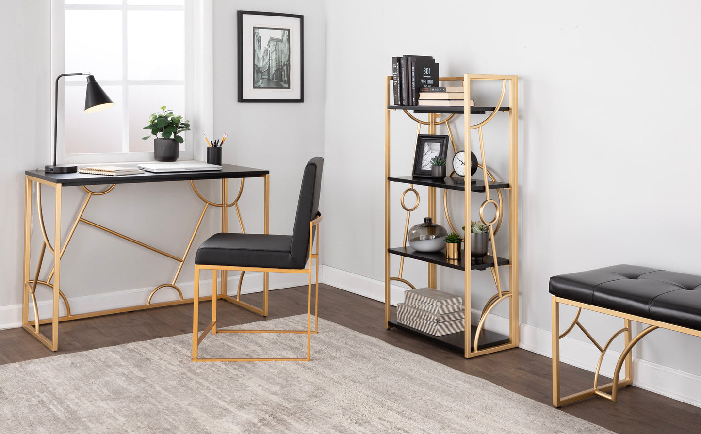 Elegant Contemporary Black and Gold Desk by LumiSource