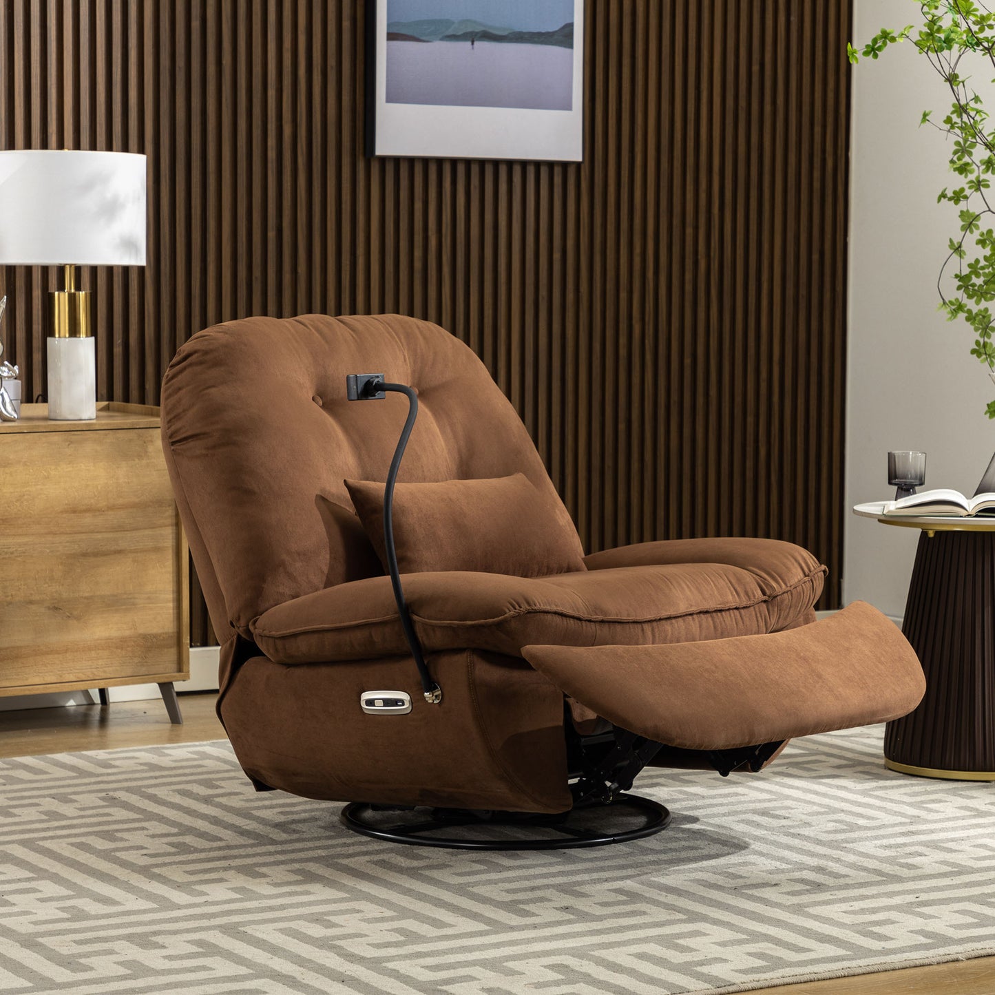 Intelligent Brown Power Recliner Sofa with Swivel, USB Charger, Bluetooth, and Voice Control