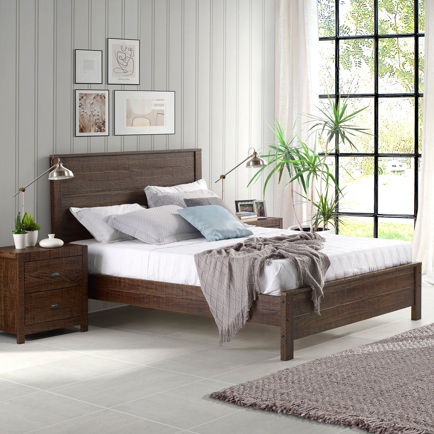 Albany Solid Wood Twin Bed Frame with Headboard, Heavy Duty Modern Rustic Twin Size Bed Frames, Box Spring Needed