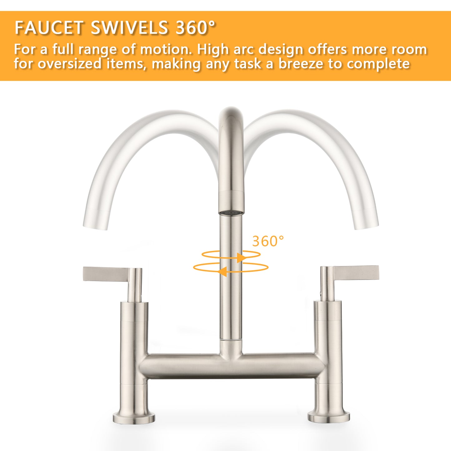 Double Handle Bridge Kitchen Faucet In Stainless Steel