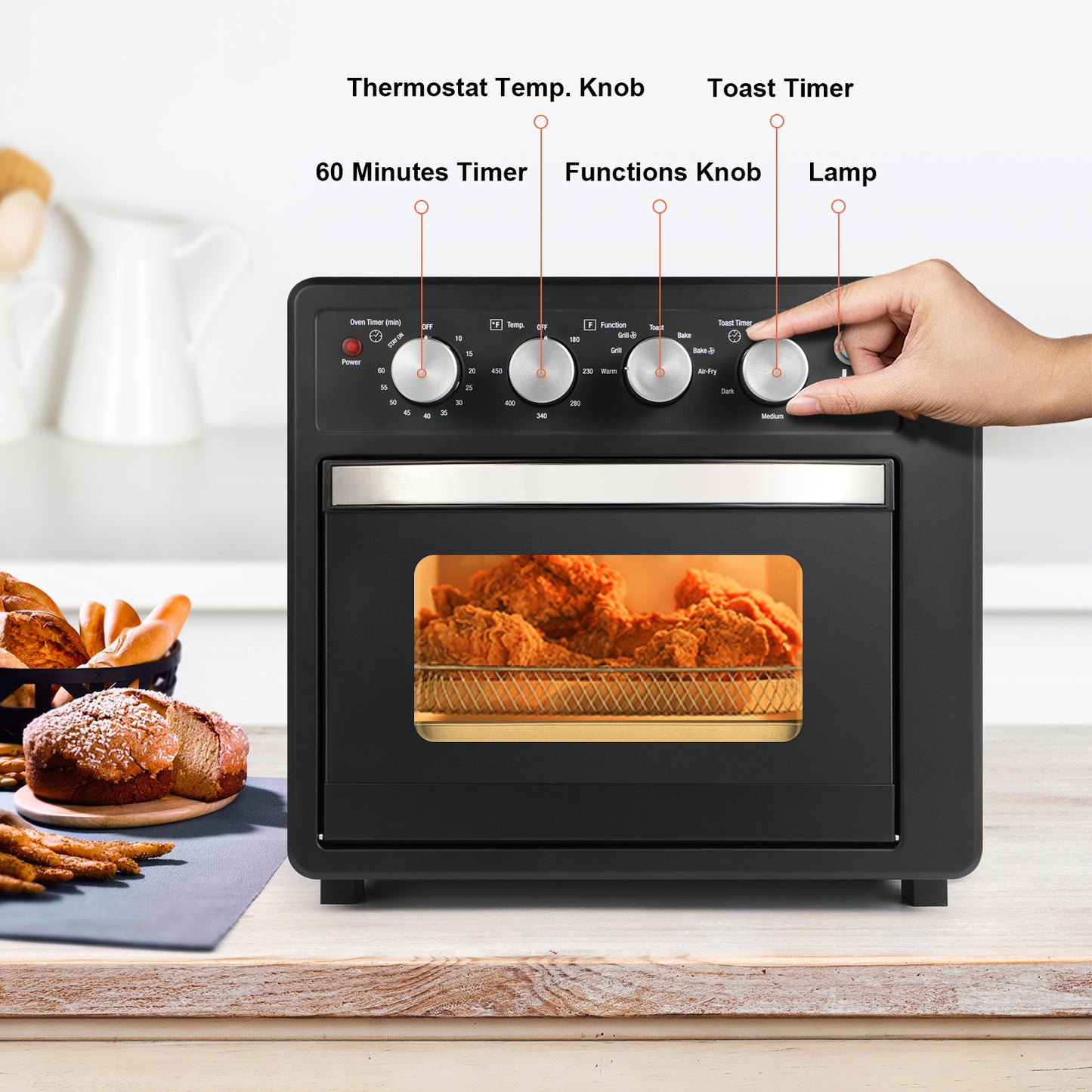 Family-Sized Air Fryer Oven with Versatile Cooking Options and Easy Cleaning