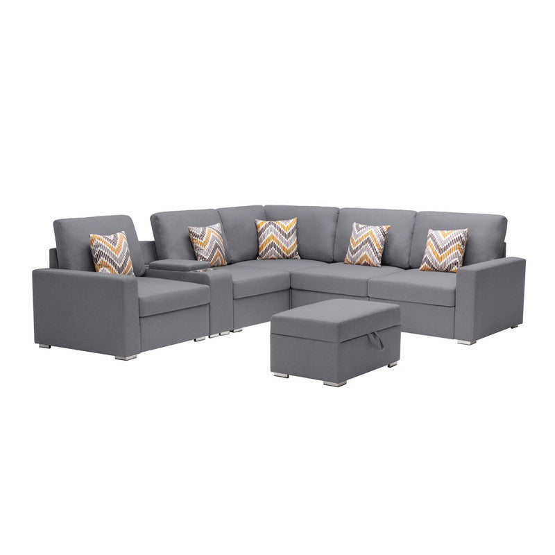 Nolan Gray Linen Fabric 7Pc Reversible Sectional Sofa for Modern Living Rooms