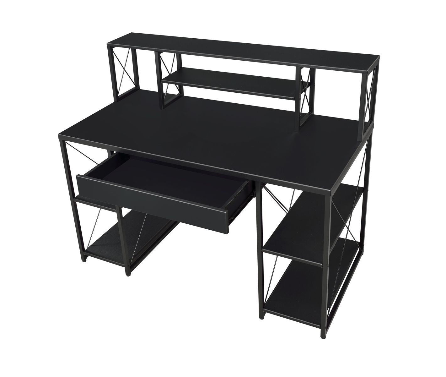 Versatile Contemporary-Industrial Amiel Desk with Ample Black Storage