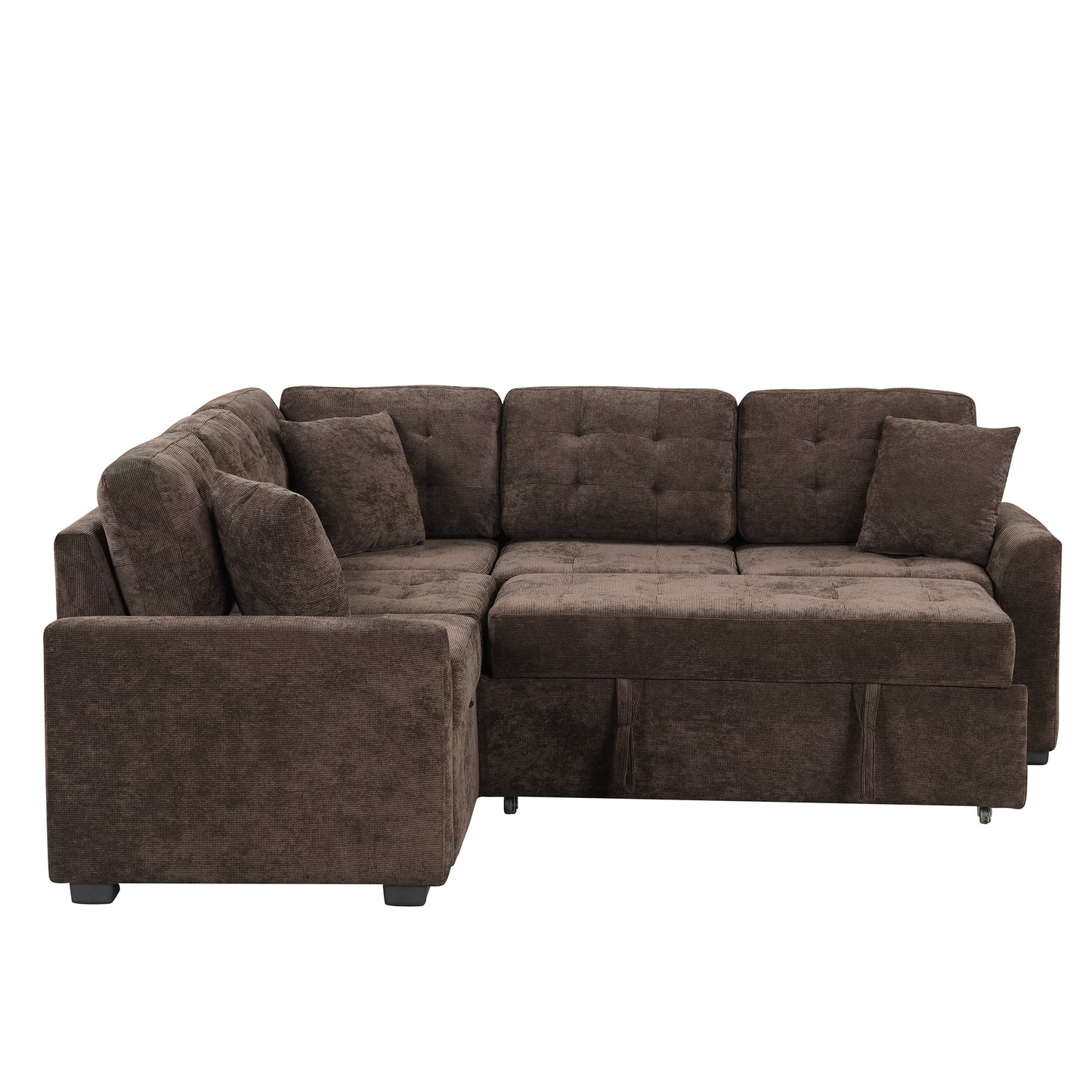 Convertible L-Shape Sleeper Sofa with USB Ports and Power Sockets, Brown