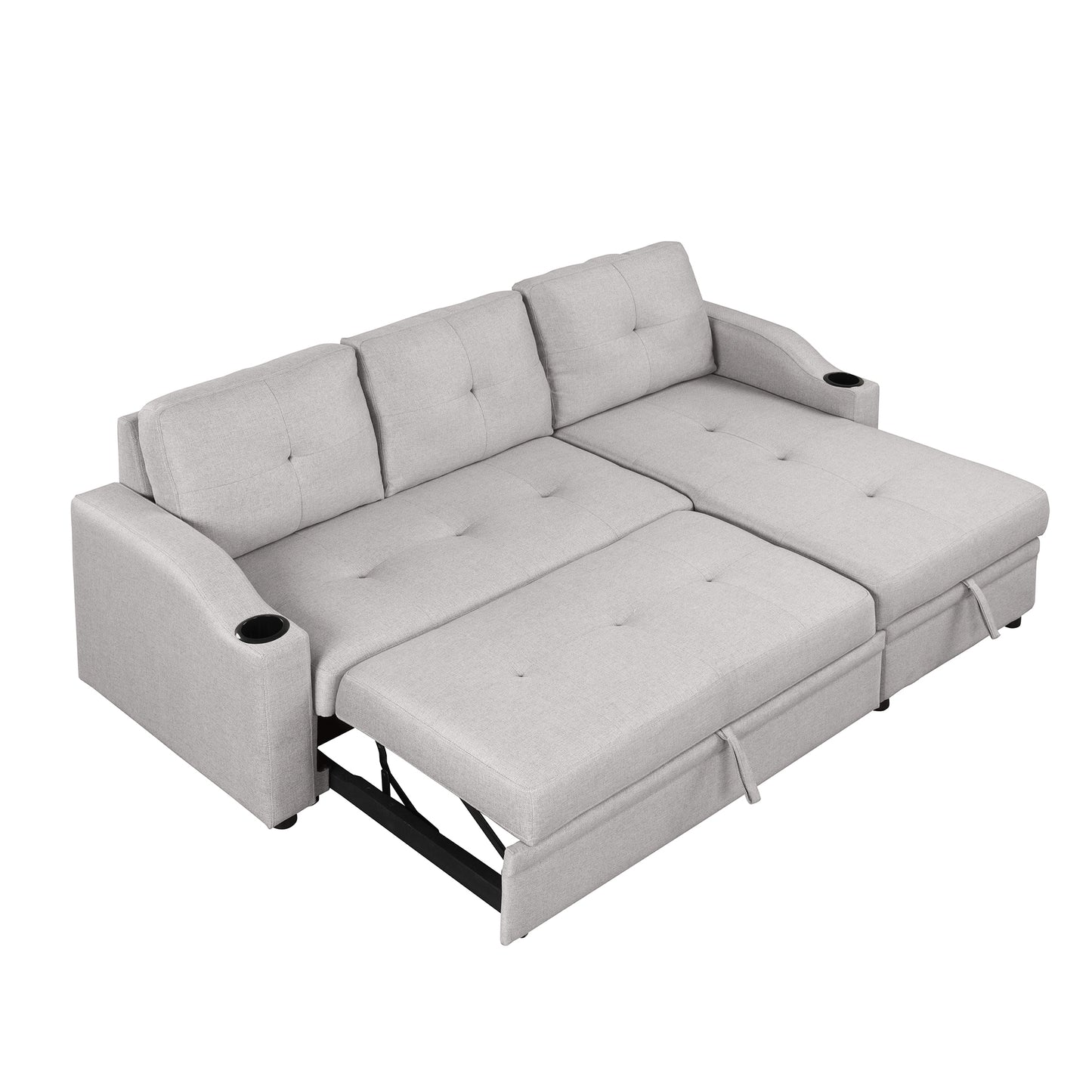 Orisfur Pull Out Sofa Bed with Storage Chaise and Cup Holder