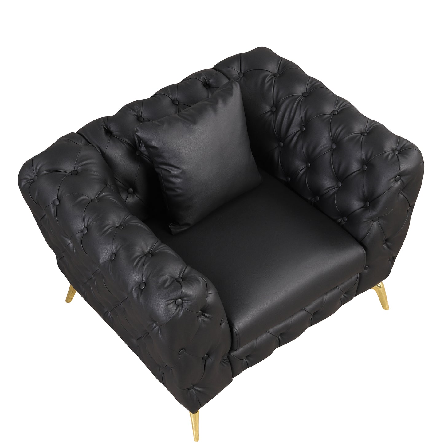 Modern Black Upholstered Sofa with Button Tufted Back and Metal Legs