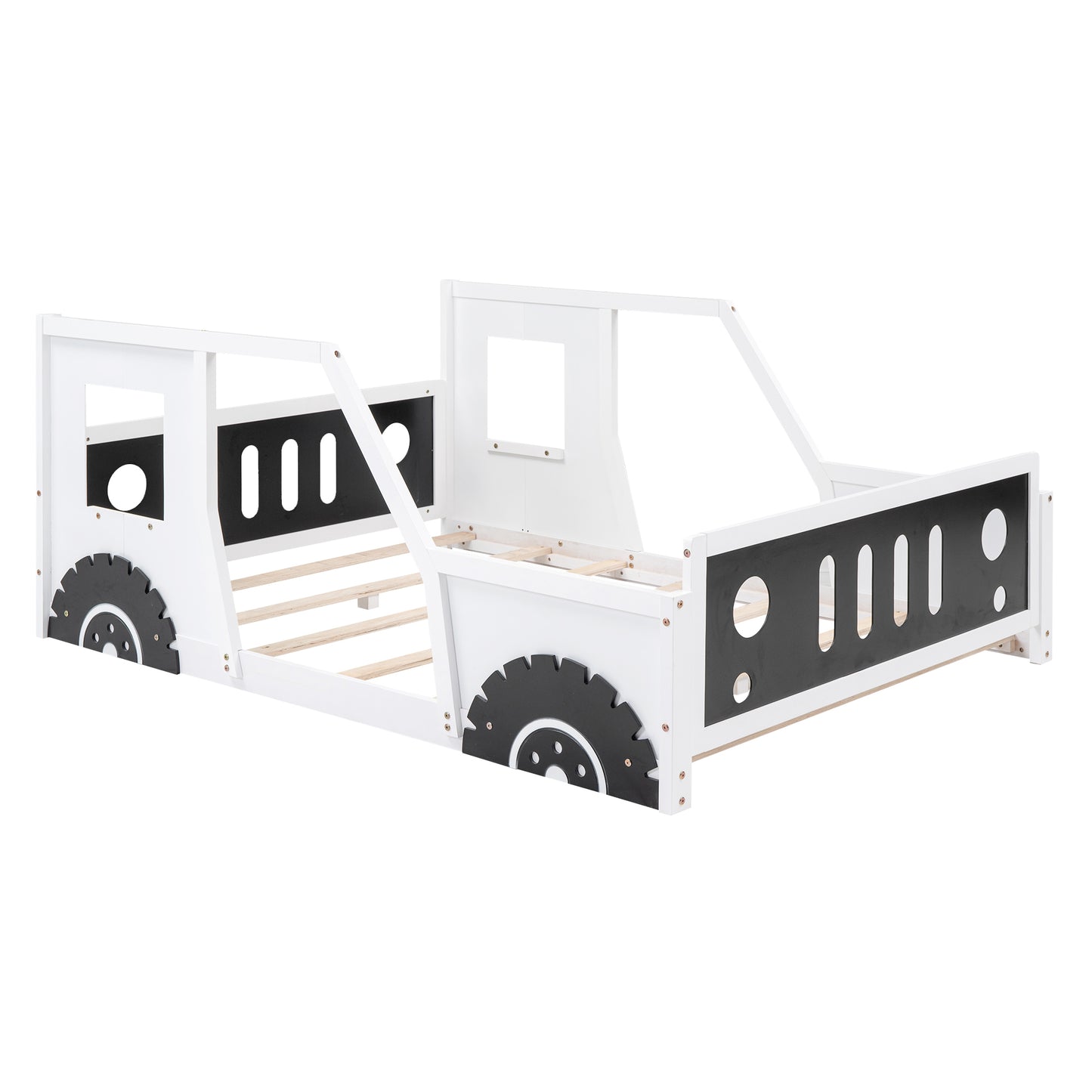 Full Size Classic Car-Shaped Platform Bed with Wheels,White