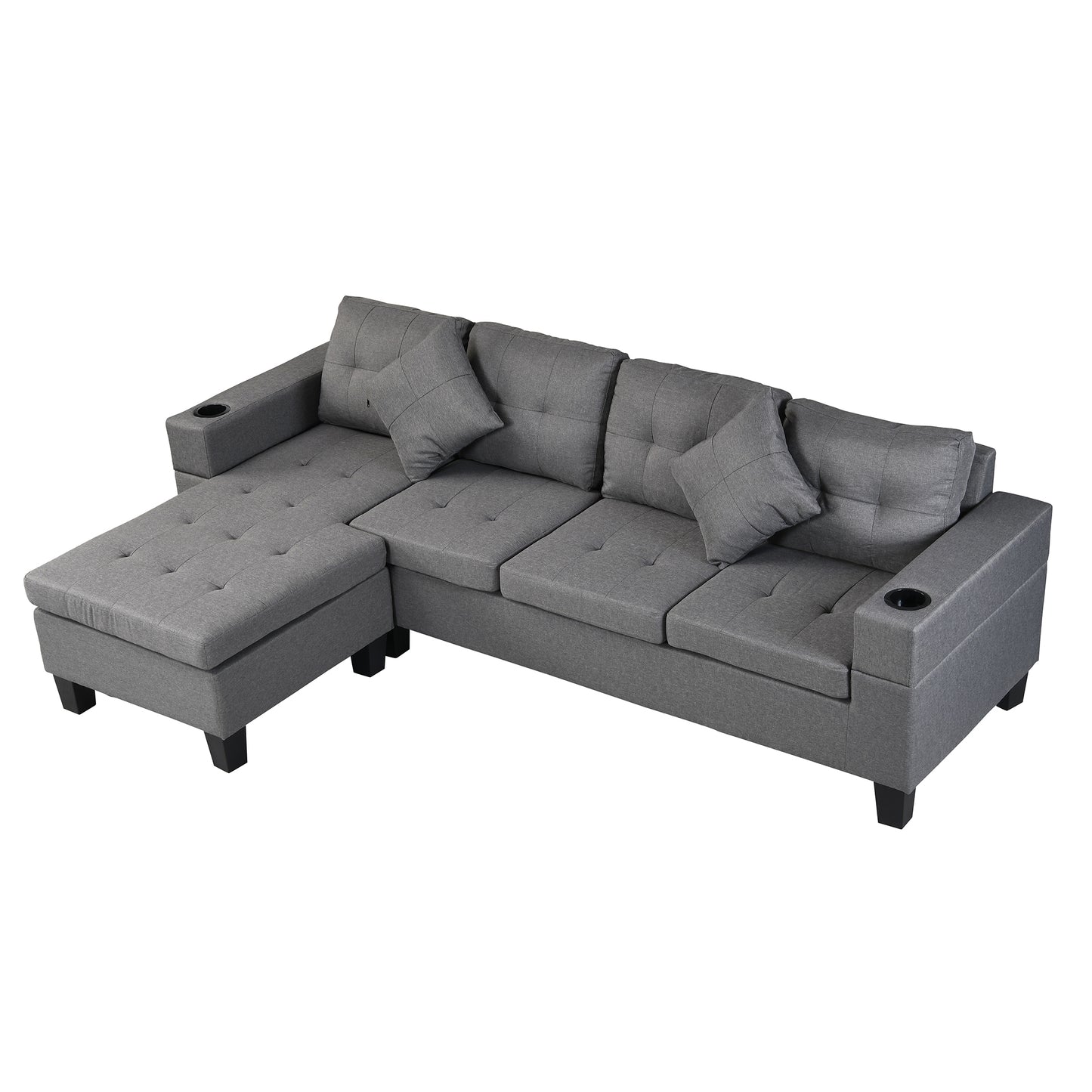 Sectional Sofa Set for Living Room with L Shape  Chaise Lounge ,cup holder and  Left or Right Hand Chaise  Modern 4 Seat