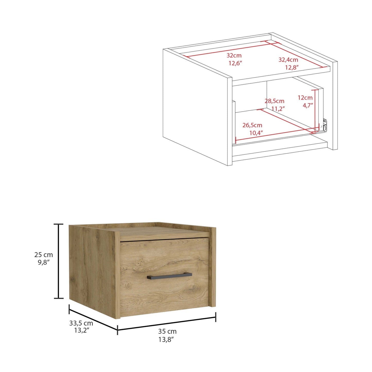 Boa Floating Nightstand, Wall-Mounted Single Drawer Design with Handle- Macadamia - Bedroom