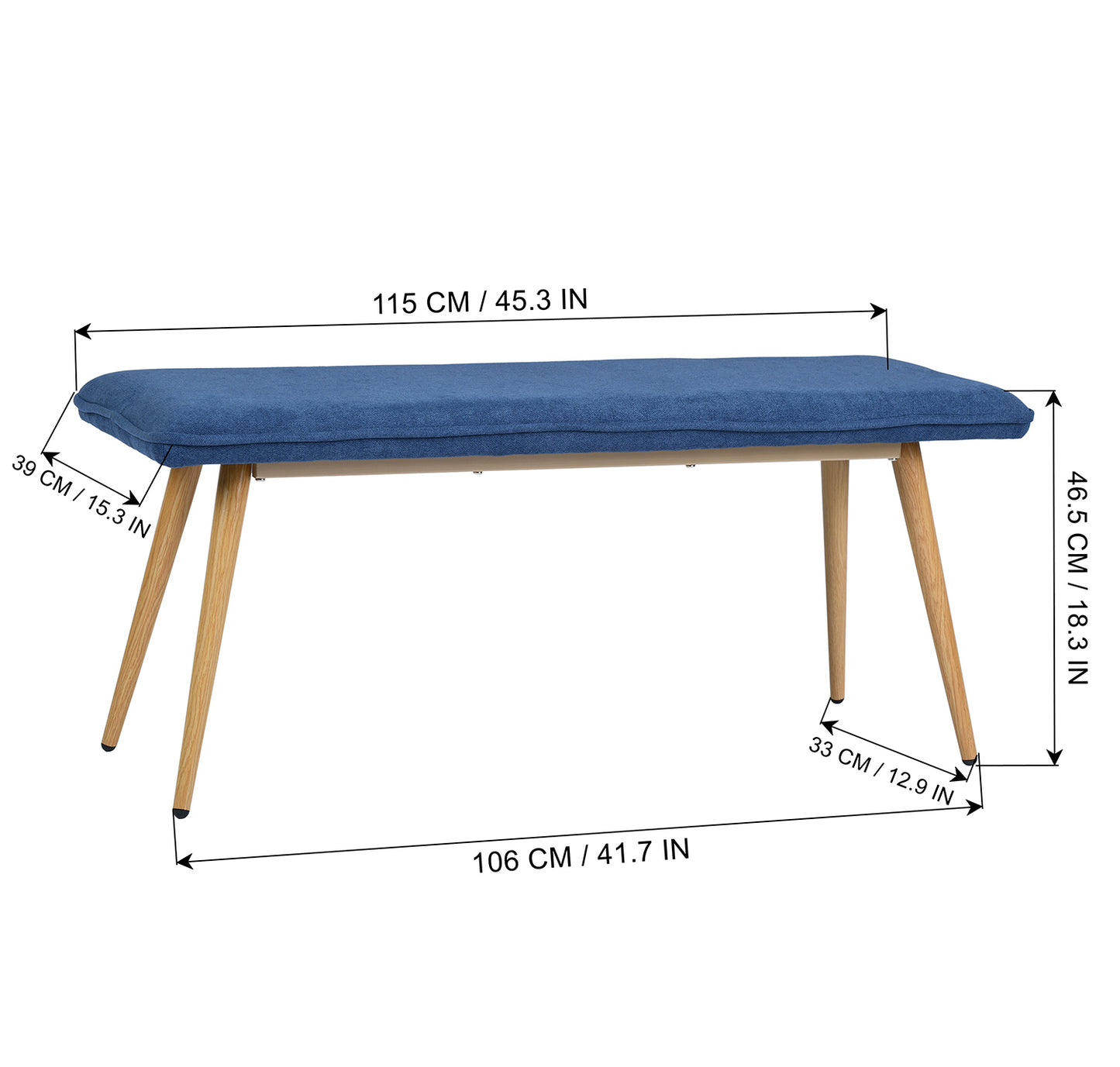 45.3" Dining Room Bench with Metal Legs - DARK BLUE