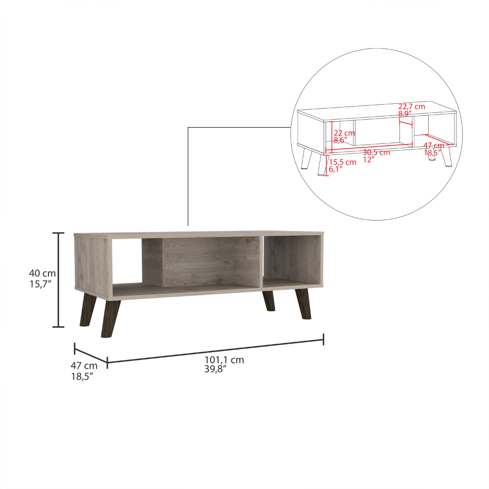 Elevate Light Gray Coffee Table with Open Shelves