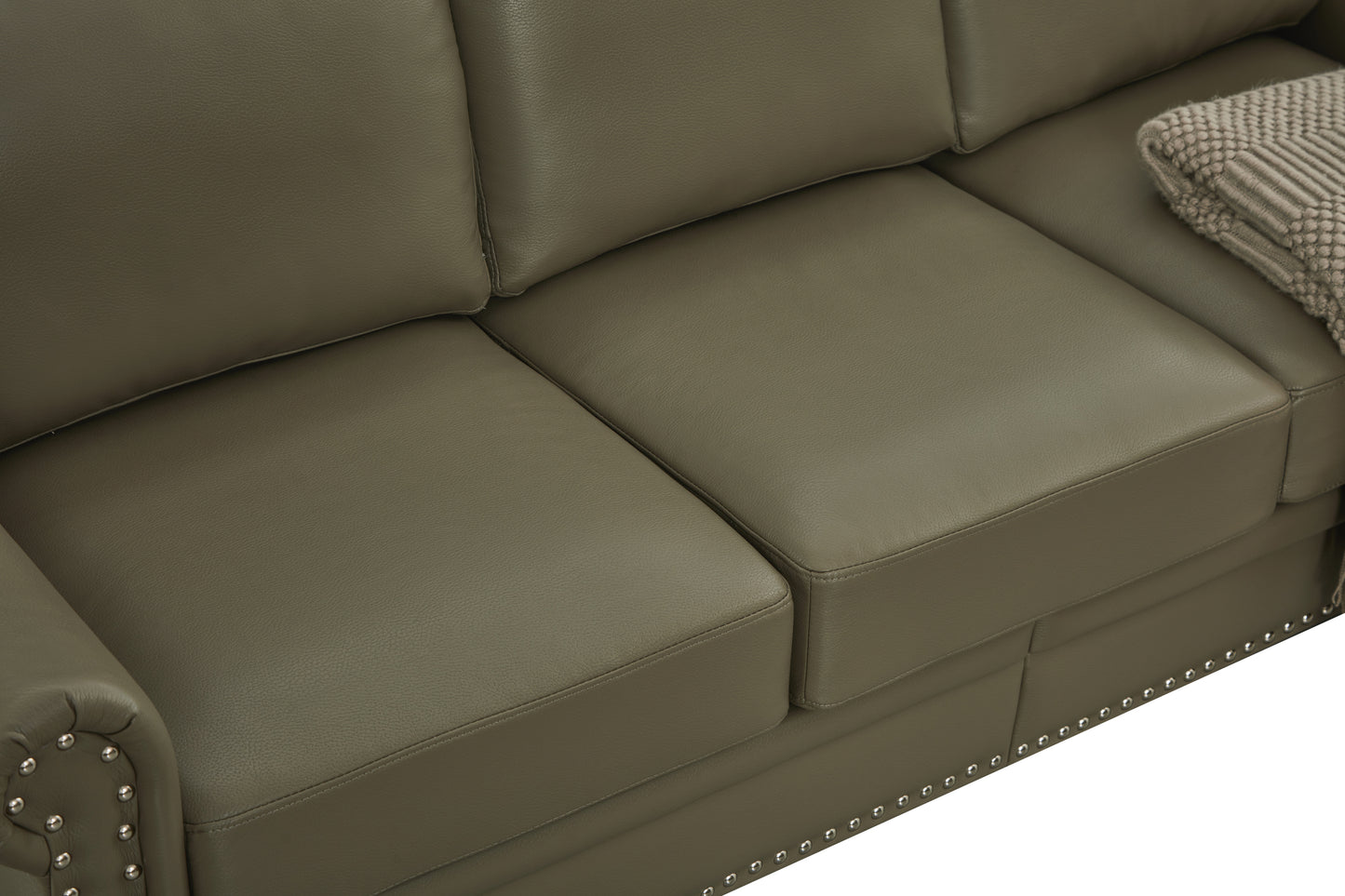 Classic Living Room Nails Sofa Taupe Faux Leather