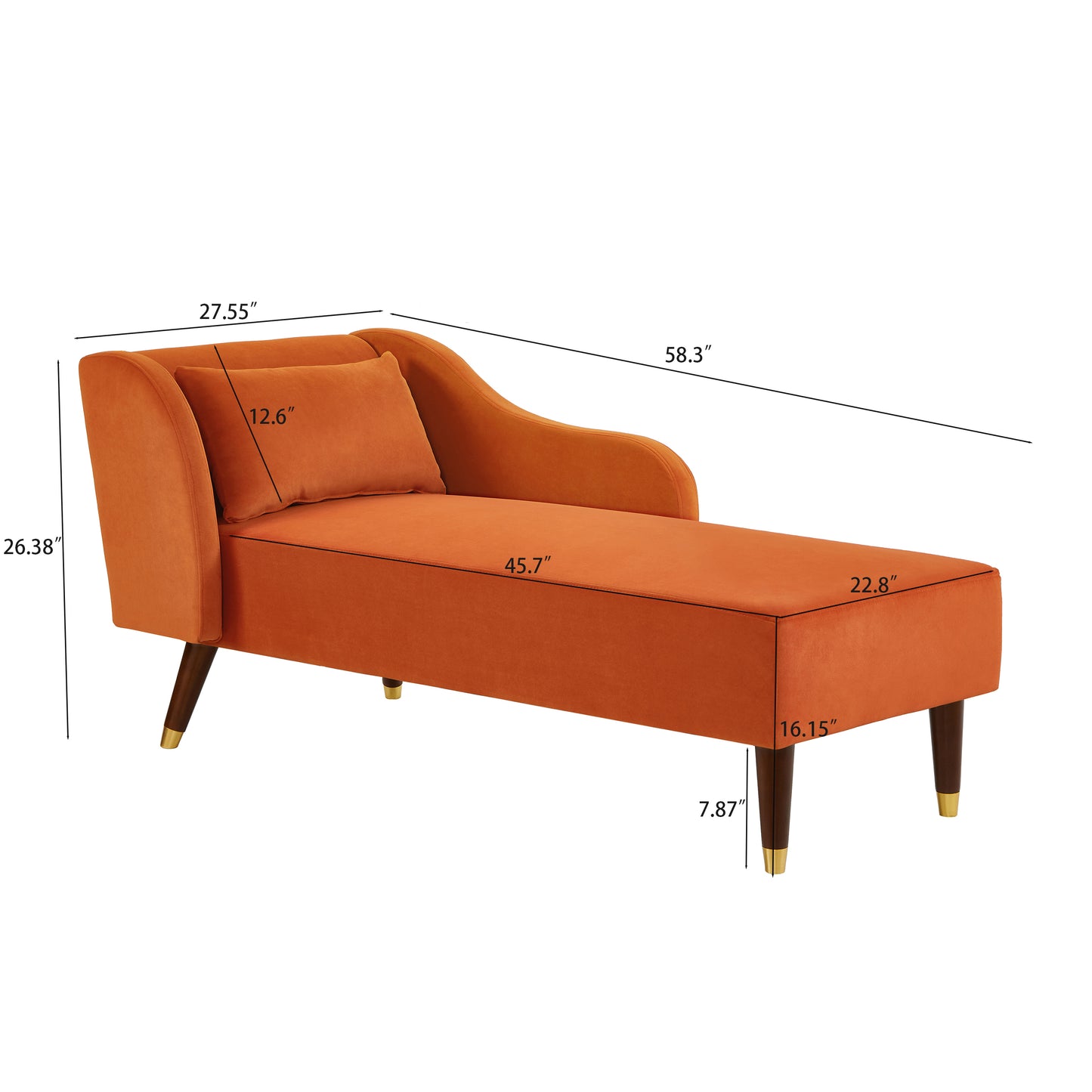 Modern Chaise Lounge Chair Velvet Upholstery (Orange)