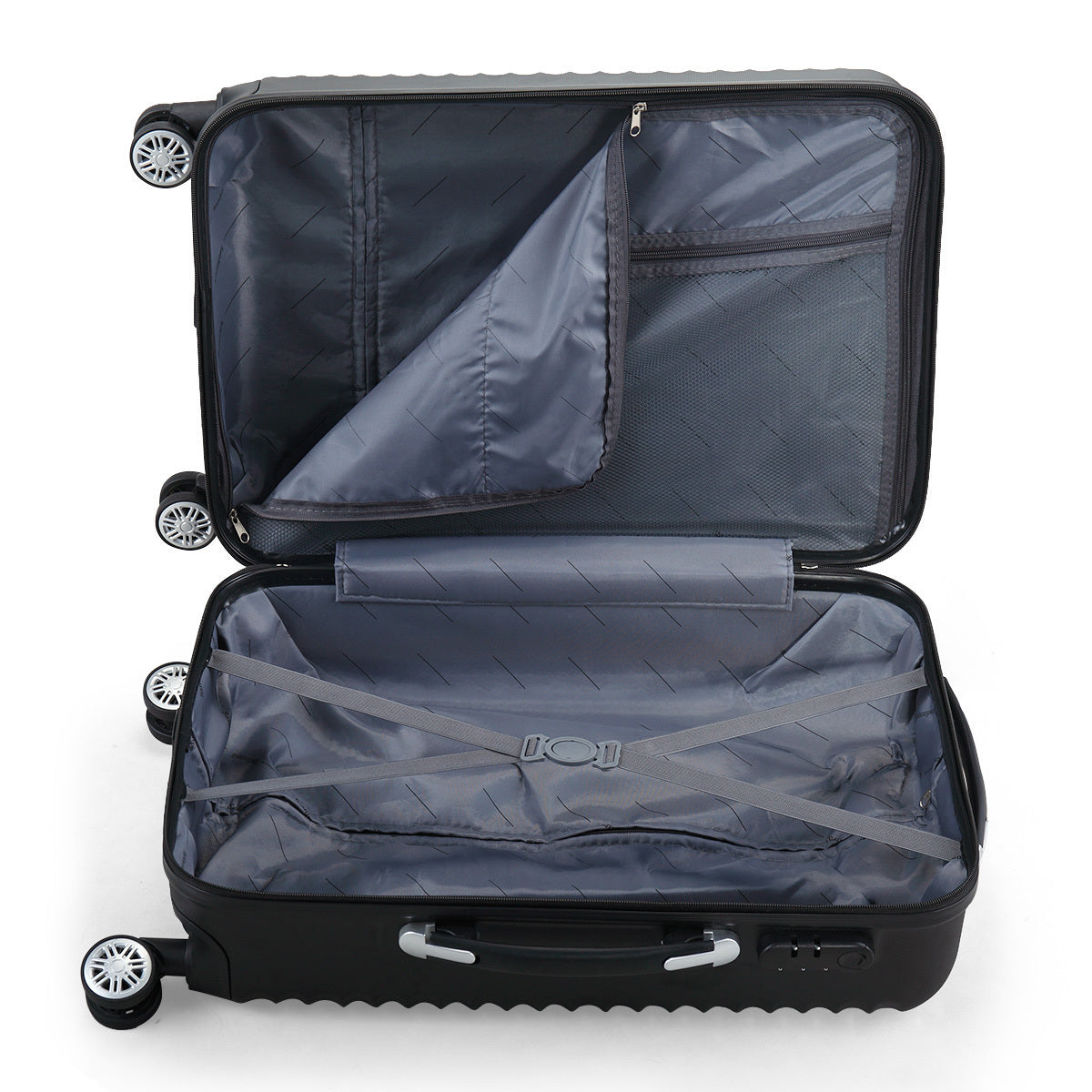 Set of 3 Trolley Suitcases Travel Luggage Storage, Black