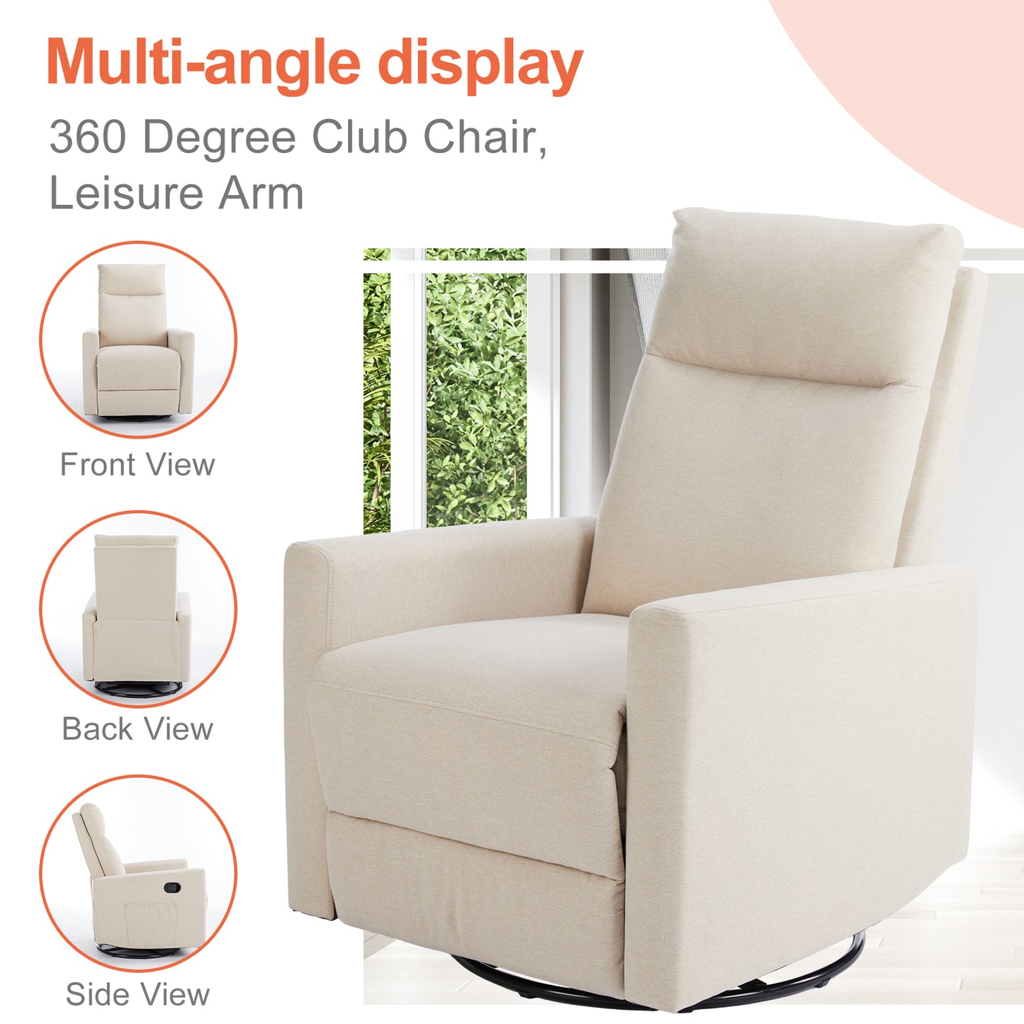 Adjustable Beige Recliner Chair with Massage and Heating Functions