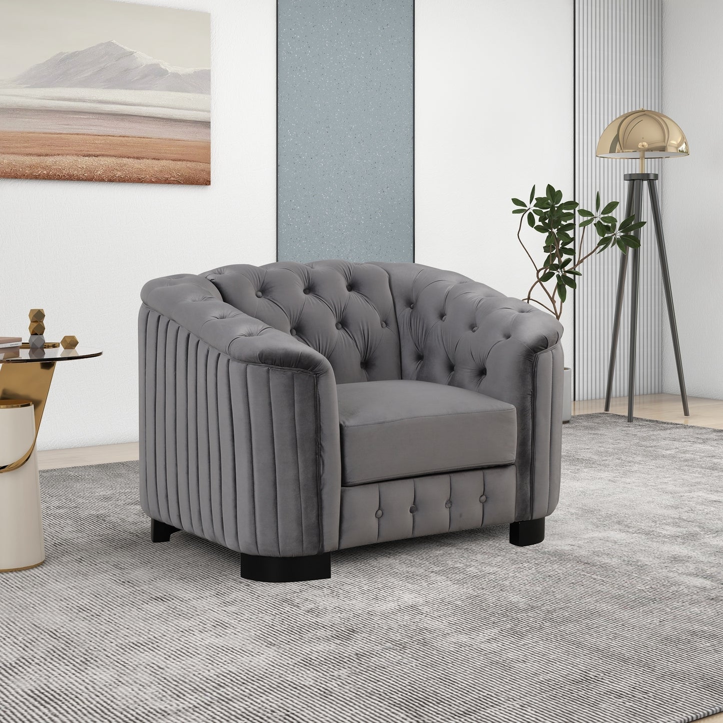 41.5 Gray Velvet Upholstered Accent Sofa with Durable Solid Wood Legs