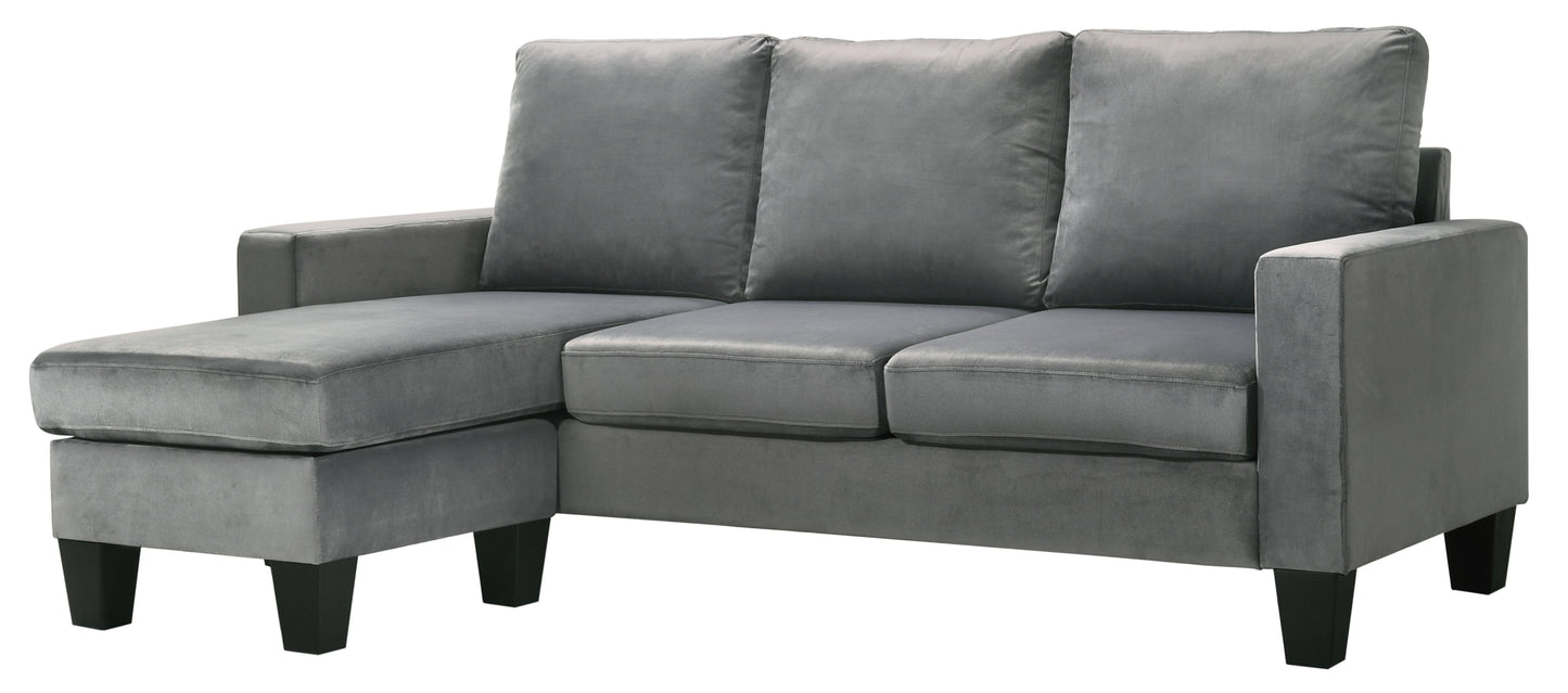 Gray Velvet Sofa Chaise with Reversible Design and High-Density Support