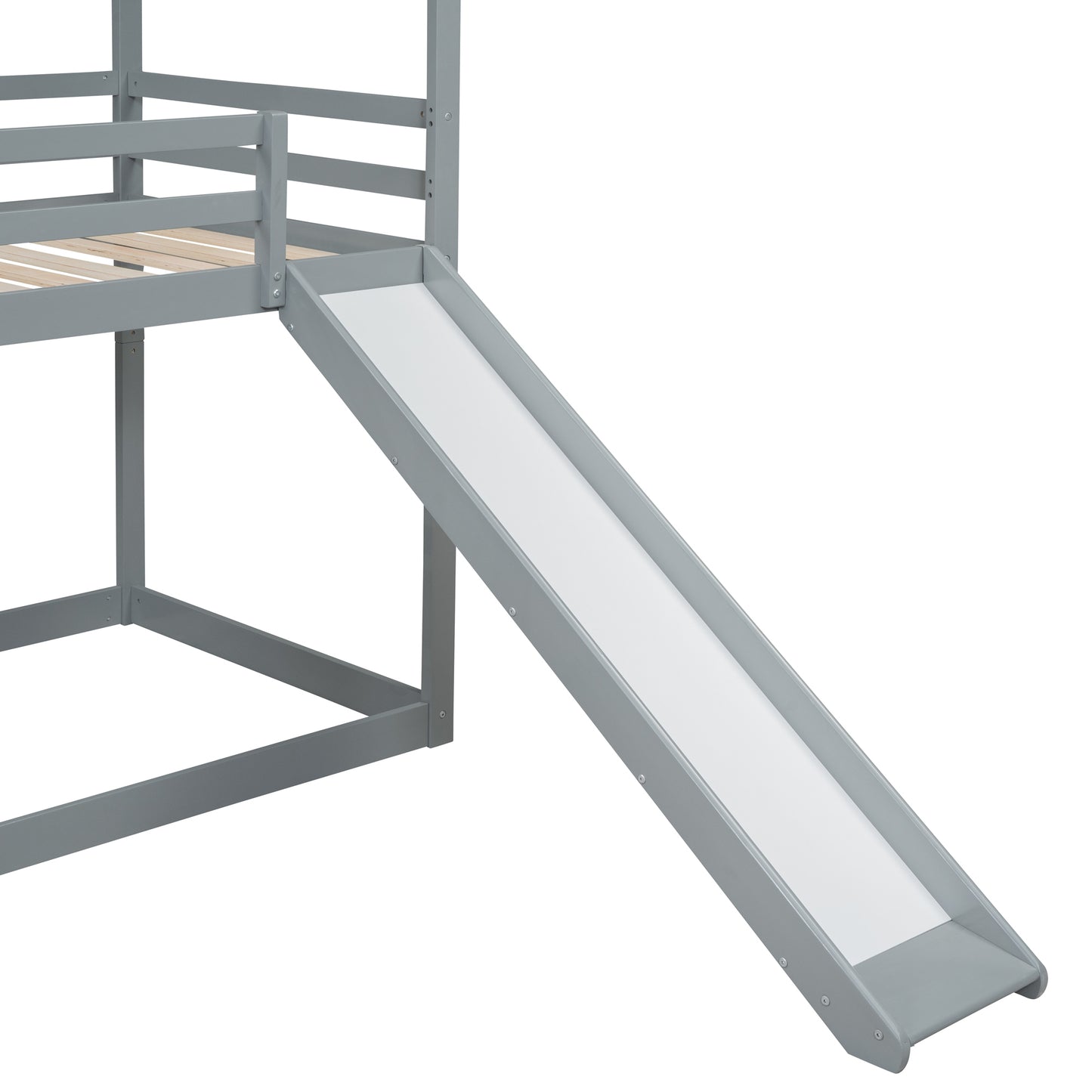 House-Themed Twin Bunk Bed with Slide, Roof, and Ladder for Kids