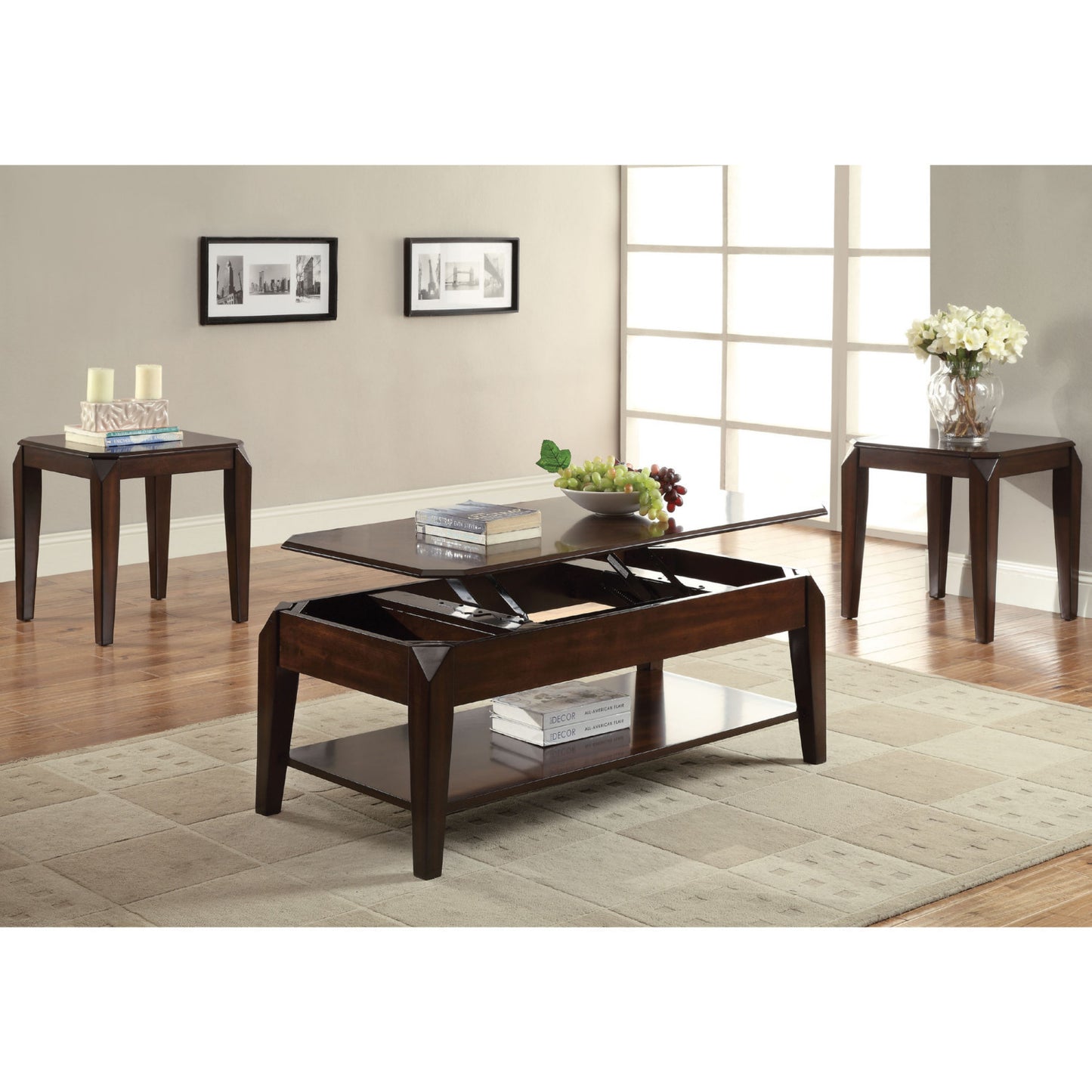 Elegant Walnut Coffee Table with Lift Top - Docila 80660