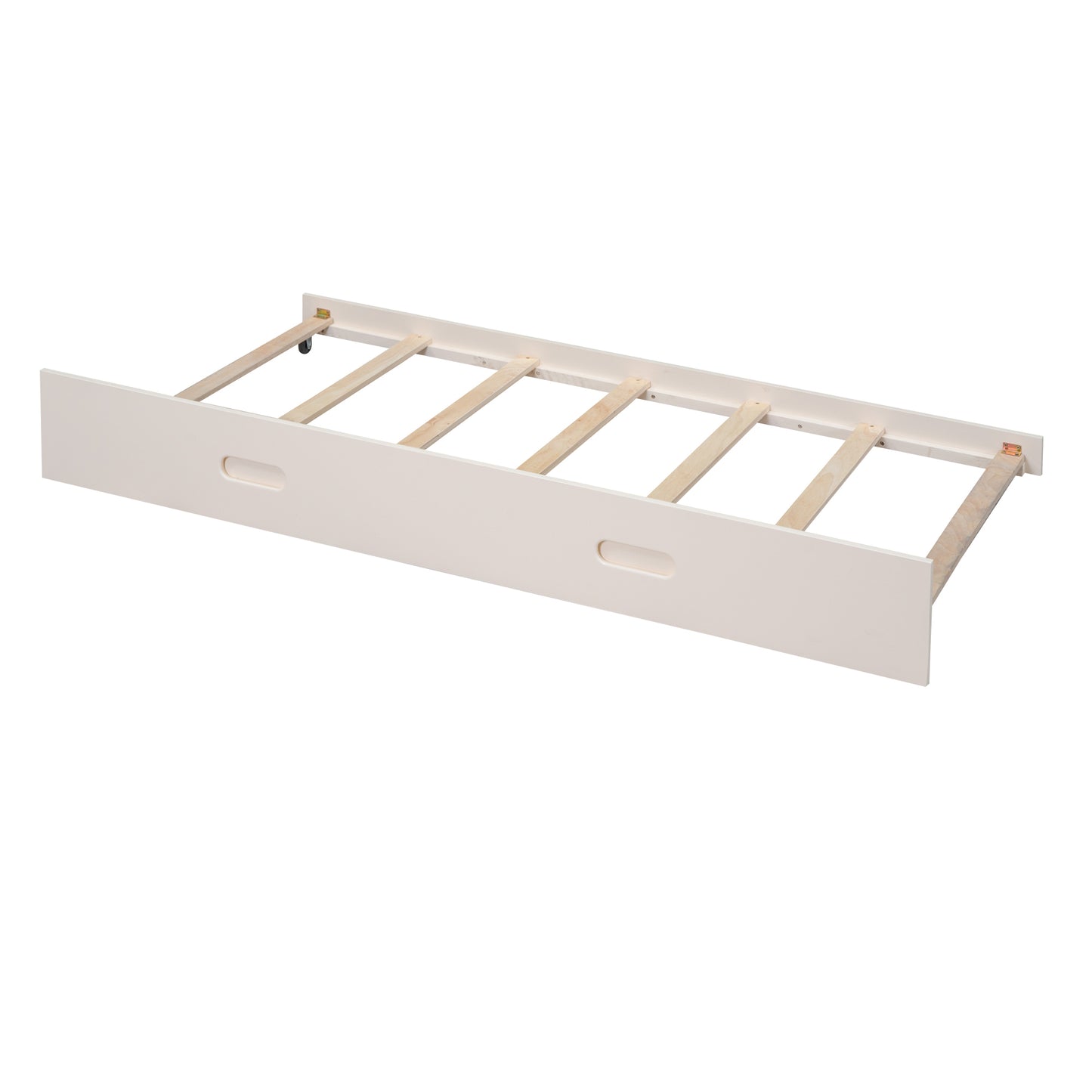 Cream Bunk Bed with Storage Shelves, Twin Trundle, and Solid Pine Construction