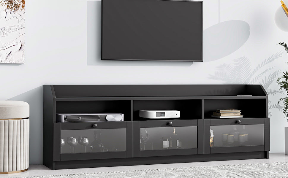 Sophisticated Black TV Stand with Acrylic Board Door and Generous Storage Space for TVs Up to 65