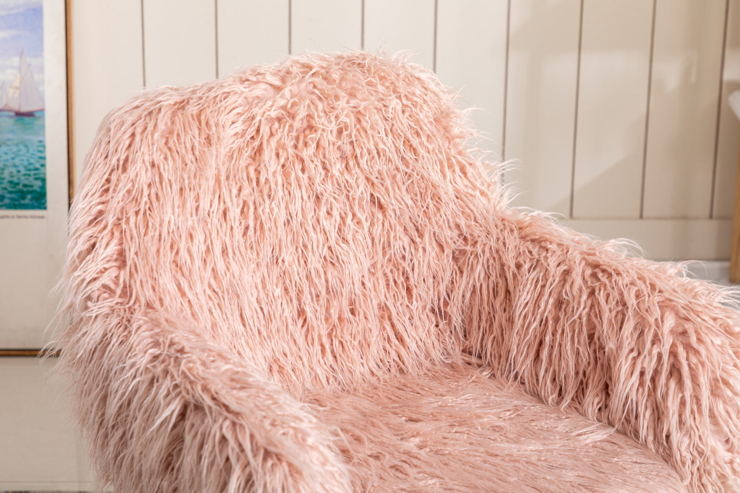 HengMing Modern Faux fur home  office chair, fluffy chair for girls, makeup vanity Chair