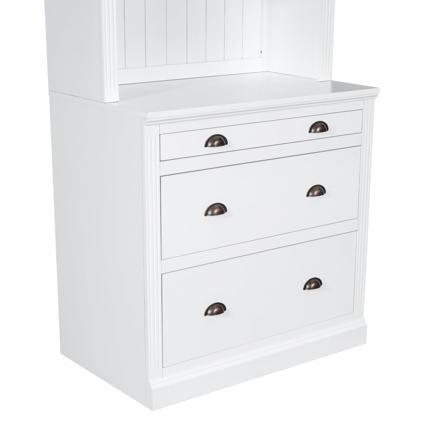 Modern White 83.4 Bookshelf and Writing Desk Suite with LED Lighting and Drawers