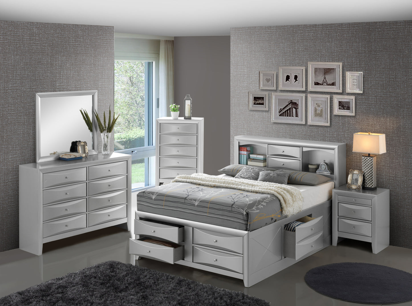 Marilla G1503G-FSB3 Full Storage bed , Silver Champagne