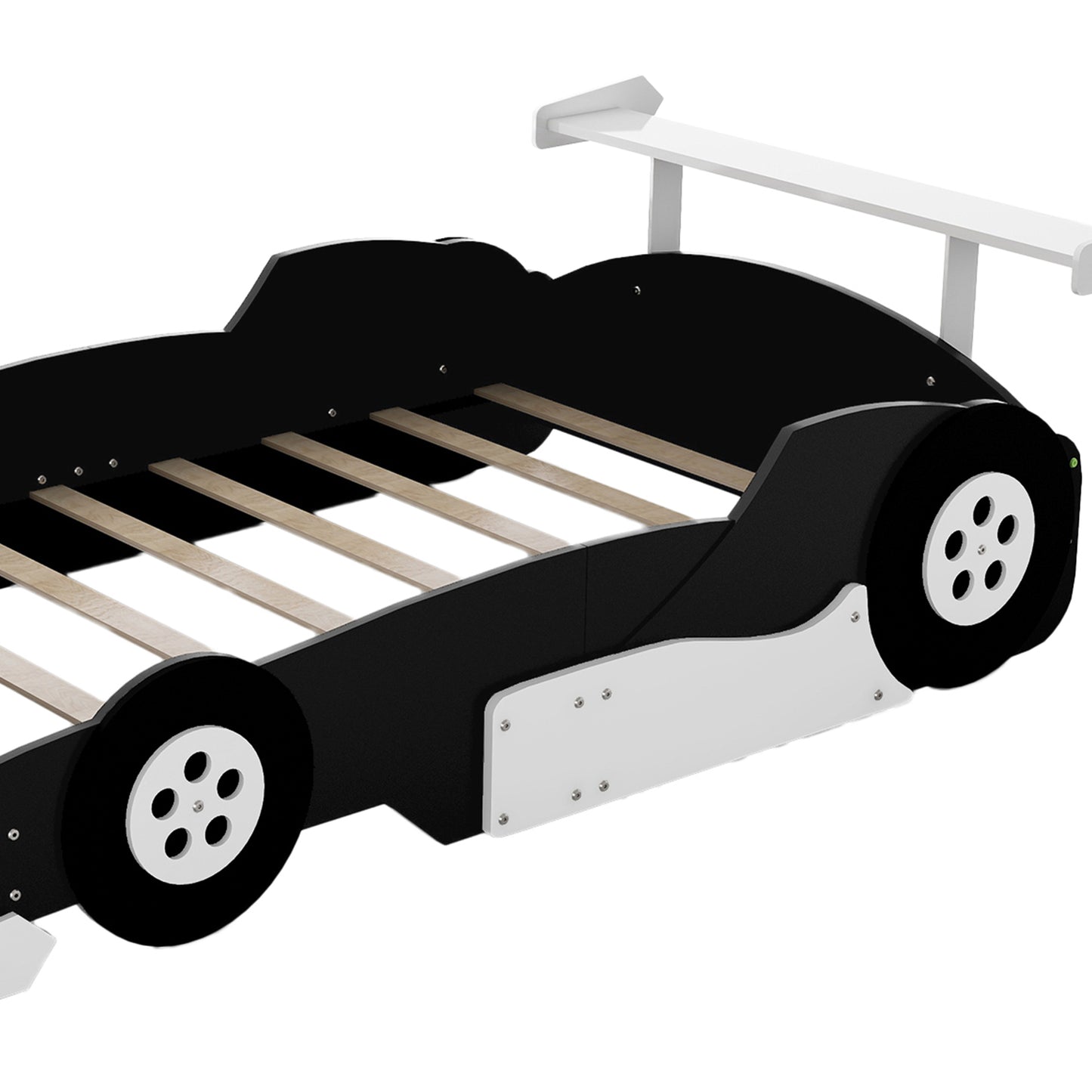 Full Size Race Car-Shaped Platform Bed with Wheels,Black