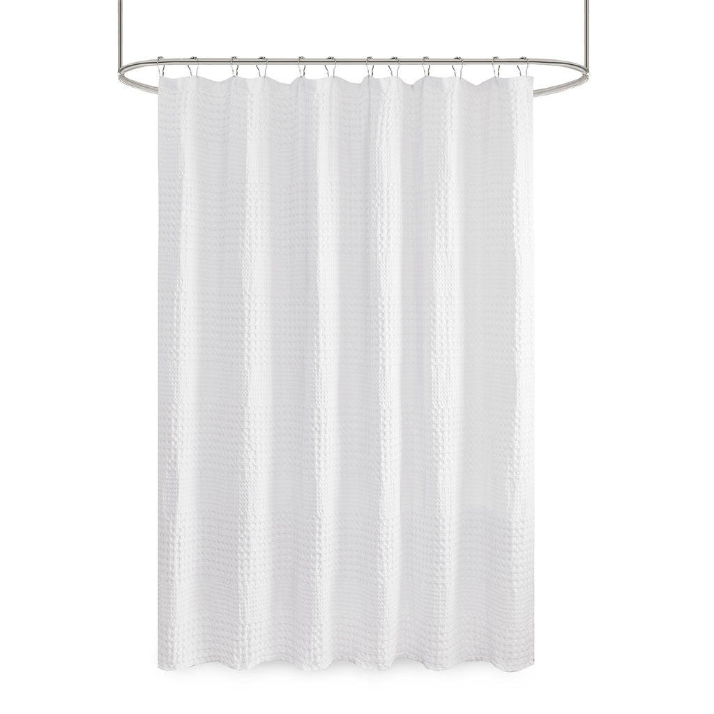 White Cotton Waffle Weave Spa Shower Curtain