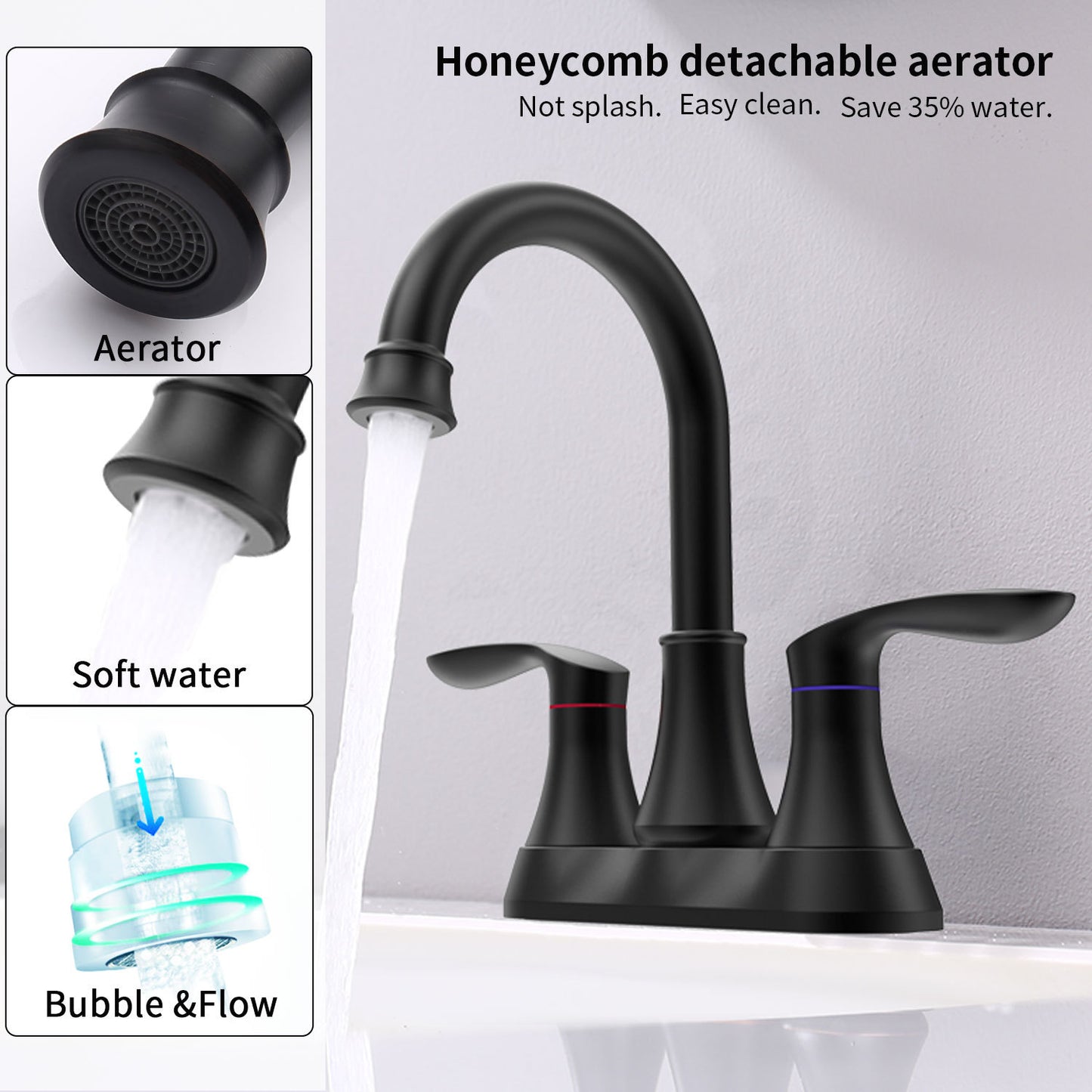 Modern Matt Black Bathroom Sink Faucet with 2-Handle Design