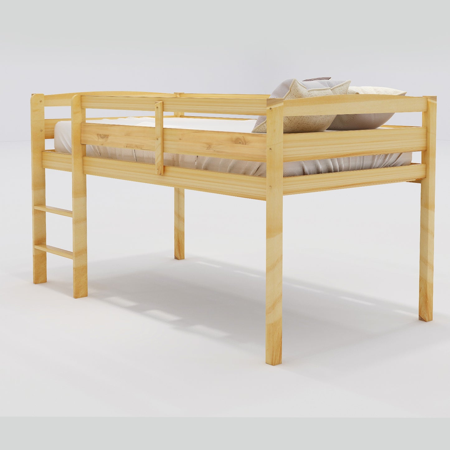 Twin Wood Loft Bed Low Loft Beds with Ladder,Twin,Walnut( :WF192082AAD)