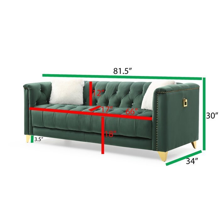 Russell Tufted Upholstery Sofa Finished in Velvet Fabric in Green