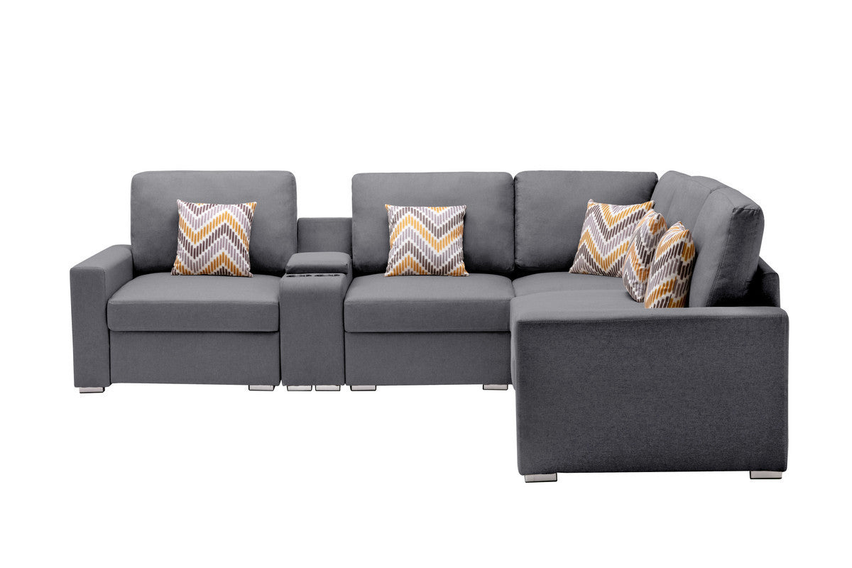 Nolan Gray Linen Fabric 6-Piece Reversible Sectional Sofa with Versatile Features and Dual Leg Options