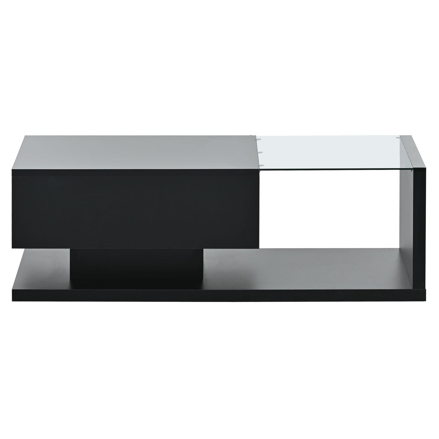 Elegant Black Modernist Coffee Table with Glass Top and Storage Shelf