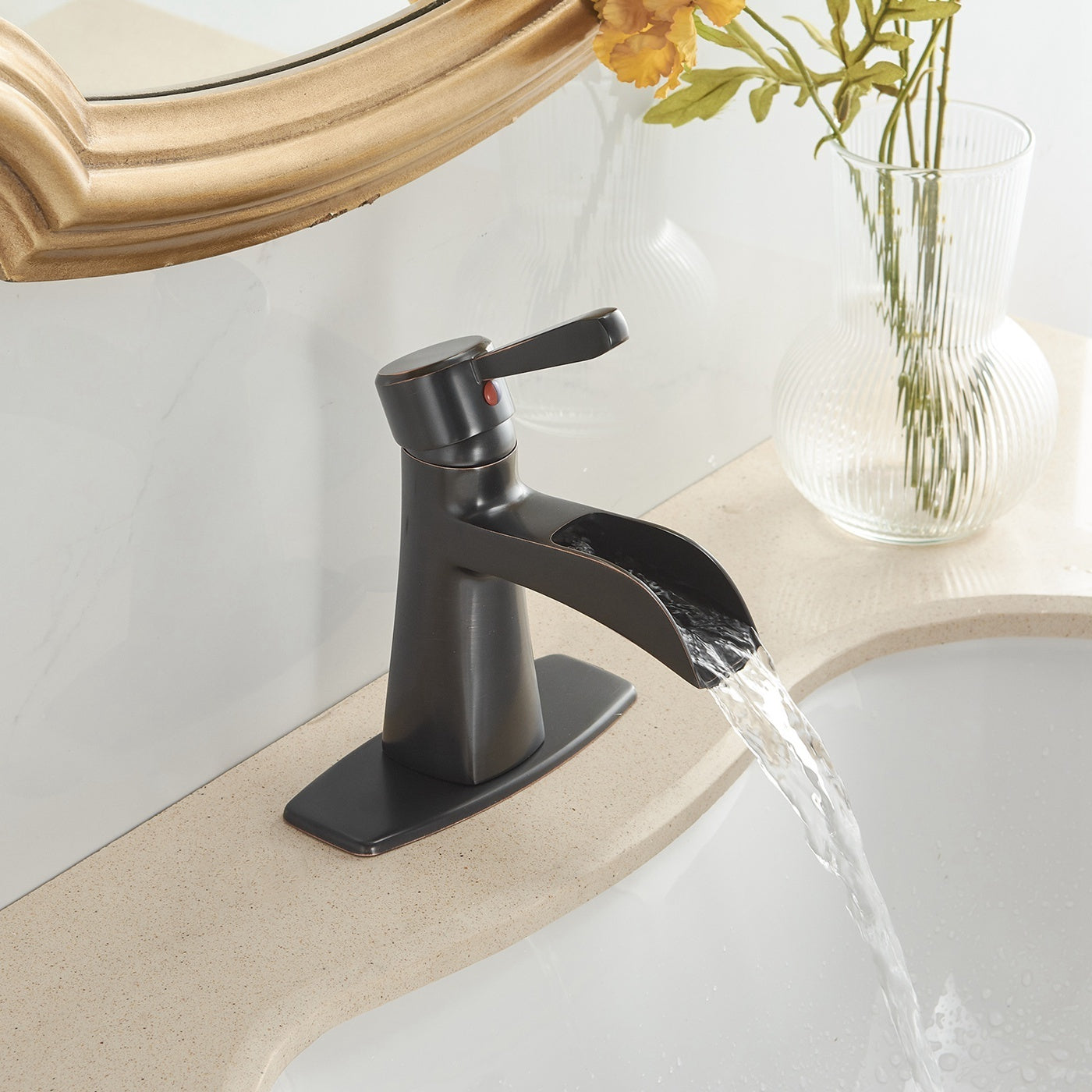 Waterfall Oil Rubbed Bronze Bathroom Faucet with Pop-Up Drain