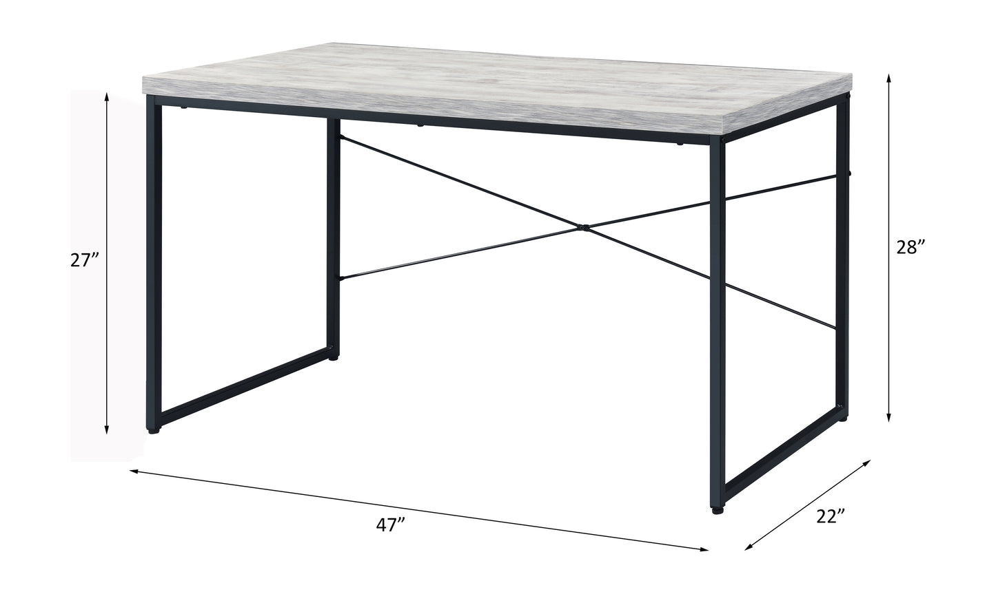 Jurgen Antique White and Black Industrial Desk with Faux Concrete Top