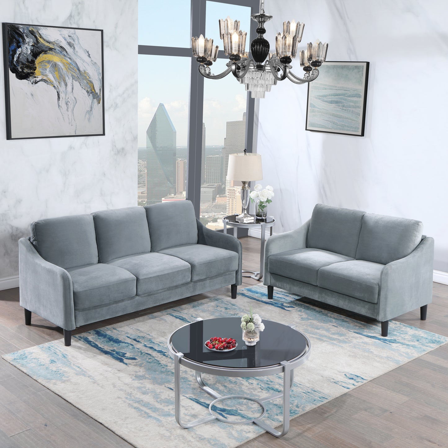 51.5 Modern Velvet Loveseat Sofa for Small Spaces, Grey