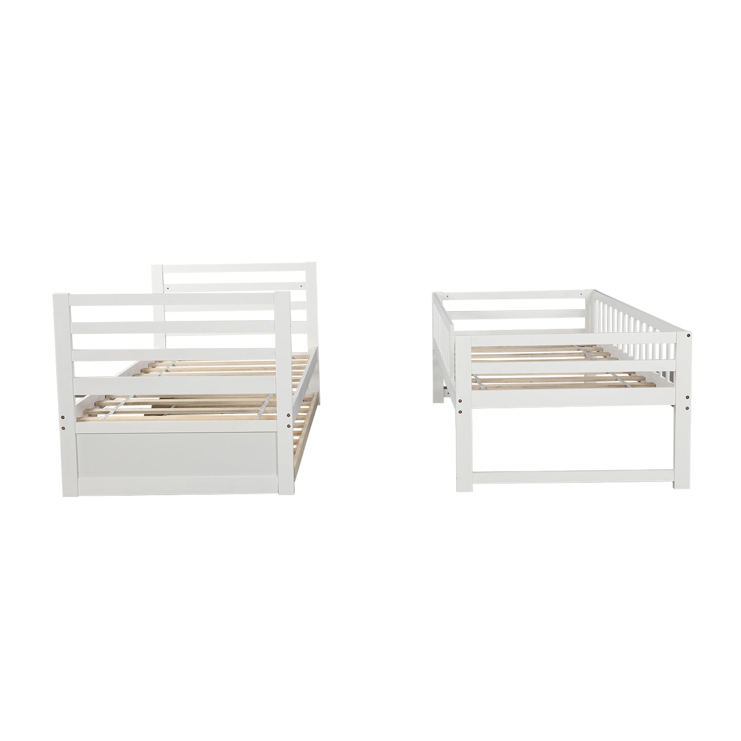 Kids Solid Hardwood Twin Bunk Bed Set with Trundle Bed and Safety Features