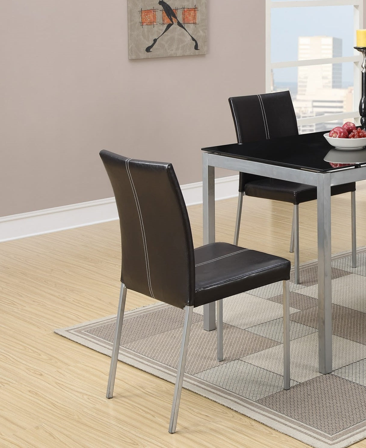 Dinette 5pc Dining Set Table And 4x Chairs Glass Table Top Black PU Upholstered Chairs Kitchen Dining Room Furniture