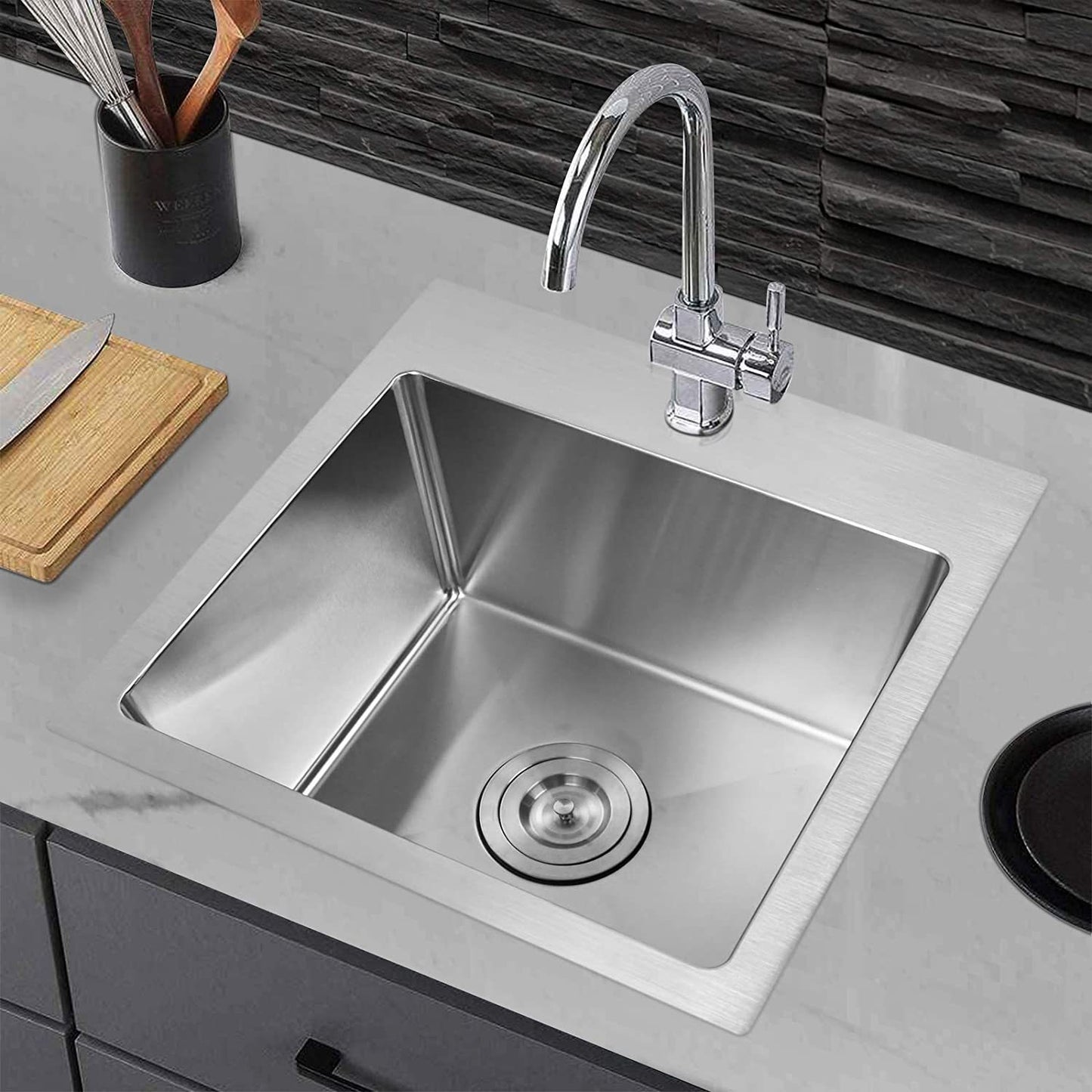 Simple Deluxe 15-Inch Stainless Steel Kitchen Sink with Built-in Components