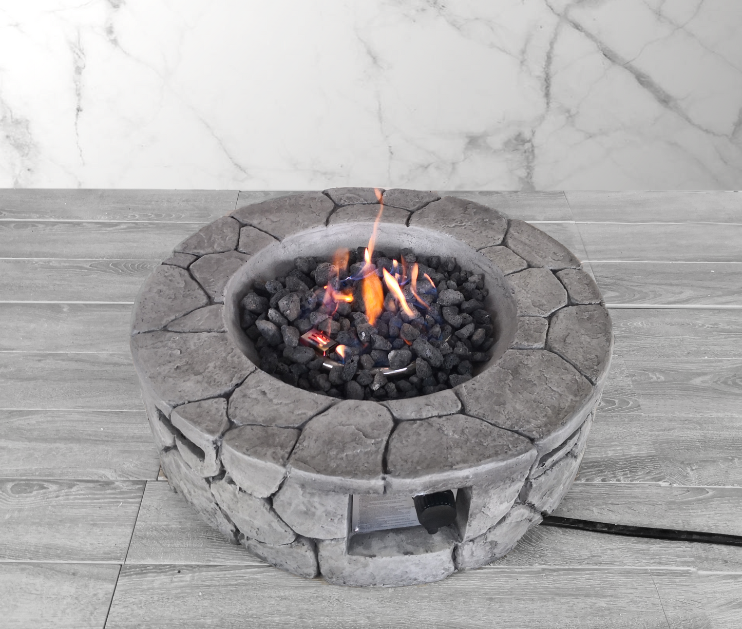 Stone Gray Outdoor Fire Pit with Push-Button Ignition
