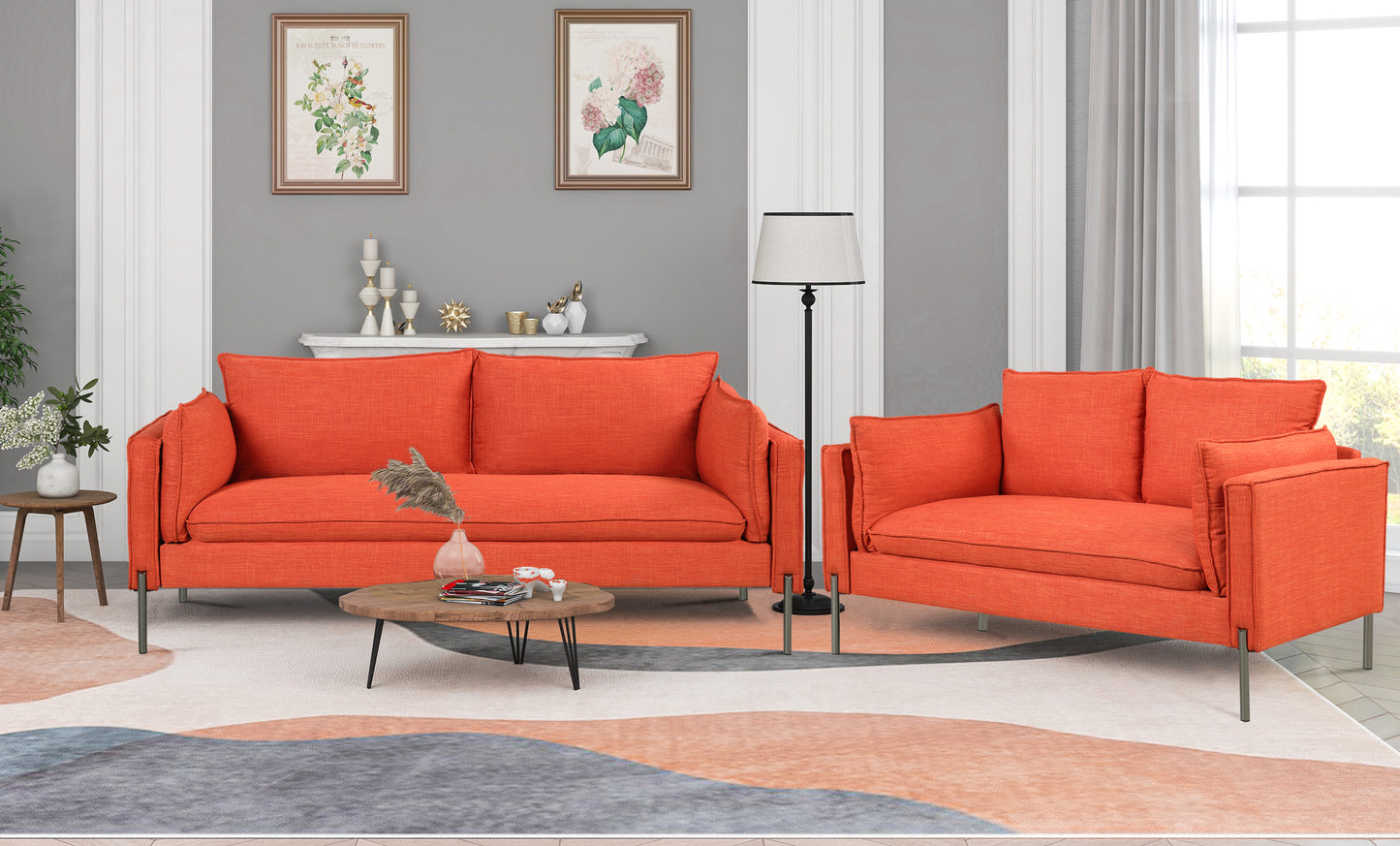 Modern 2-Piece Sofa Set with Loveseat and 3-Seat Couch