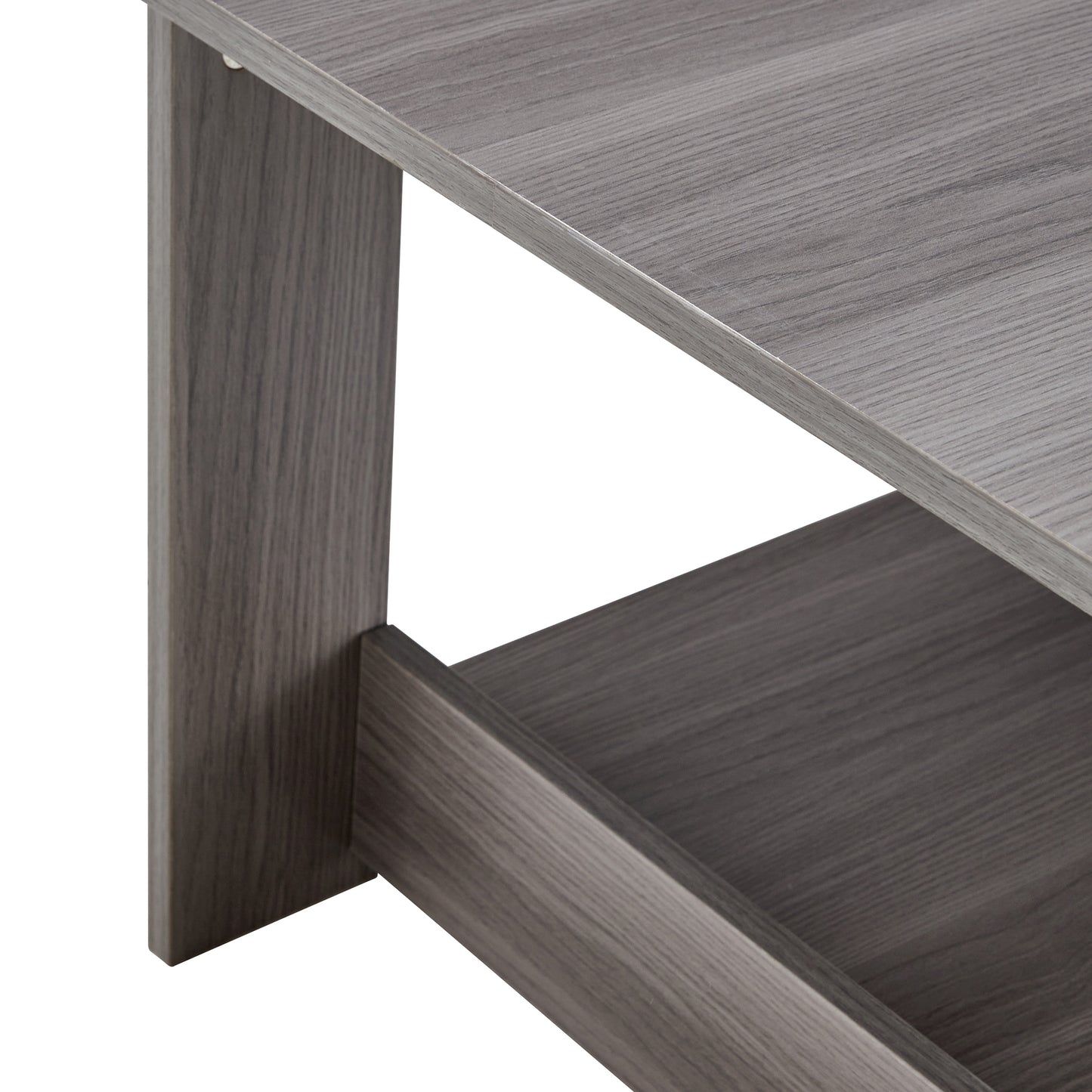 Elegant Gray Wood Grain Double Layered Rectangular Coffee Table, Perfect for Any Room