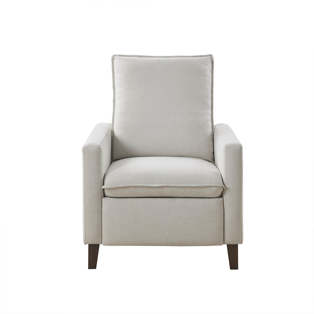 Sleek Ivory Upholstered High Back Recliner with Manual Push Back