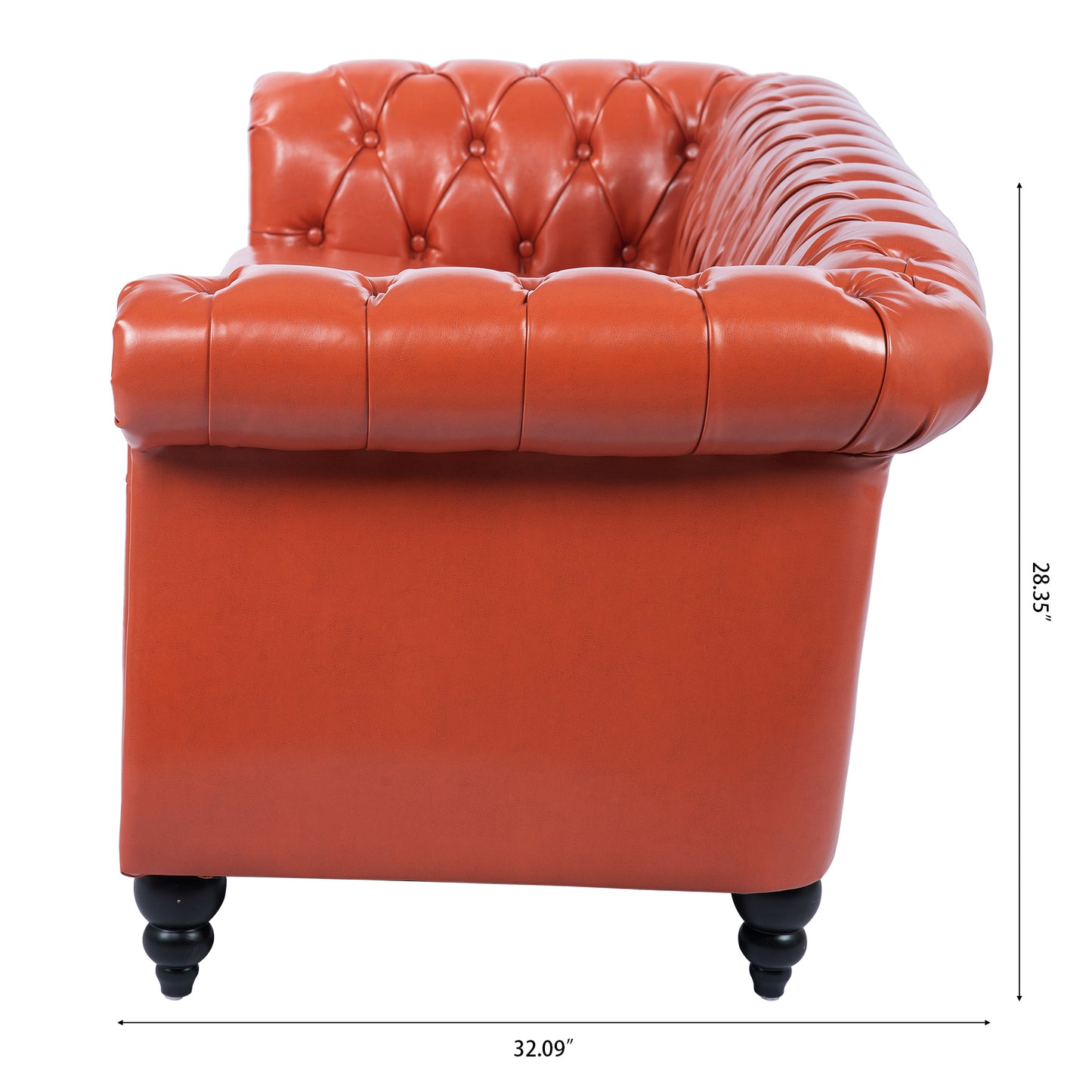 Classic Design 3-Seater Sofa with Rolled Arms and Chesterfield Look