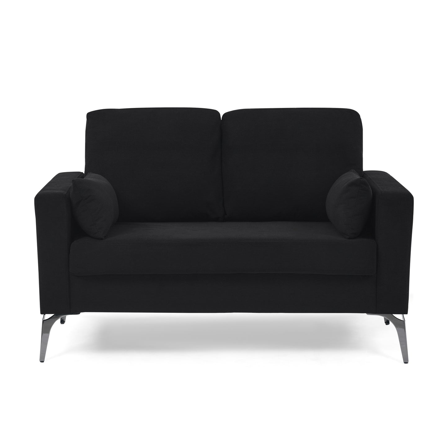 Loveseat Living Room Sofa,with Square Arms and Tight Back, with Two Small Pillows,Corduroy Black