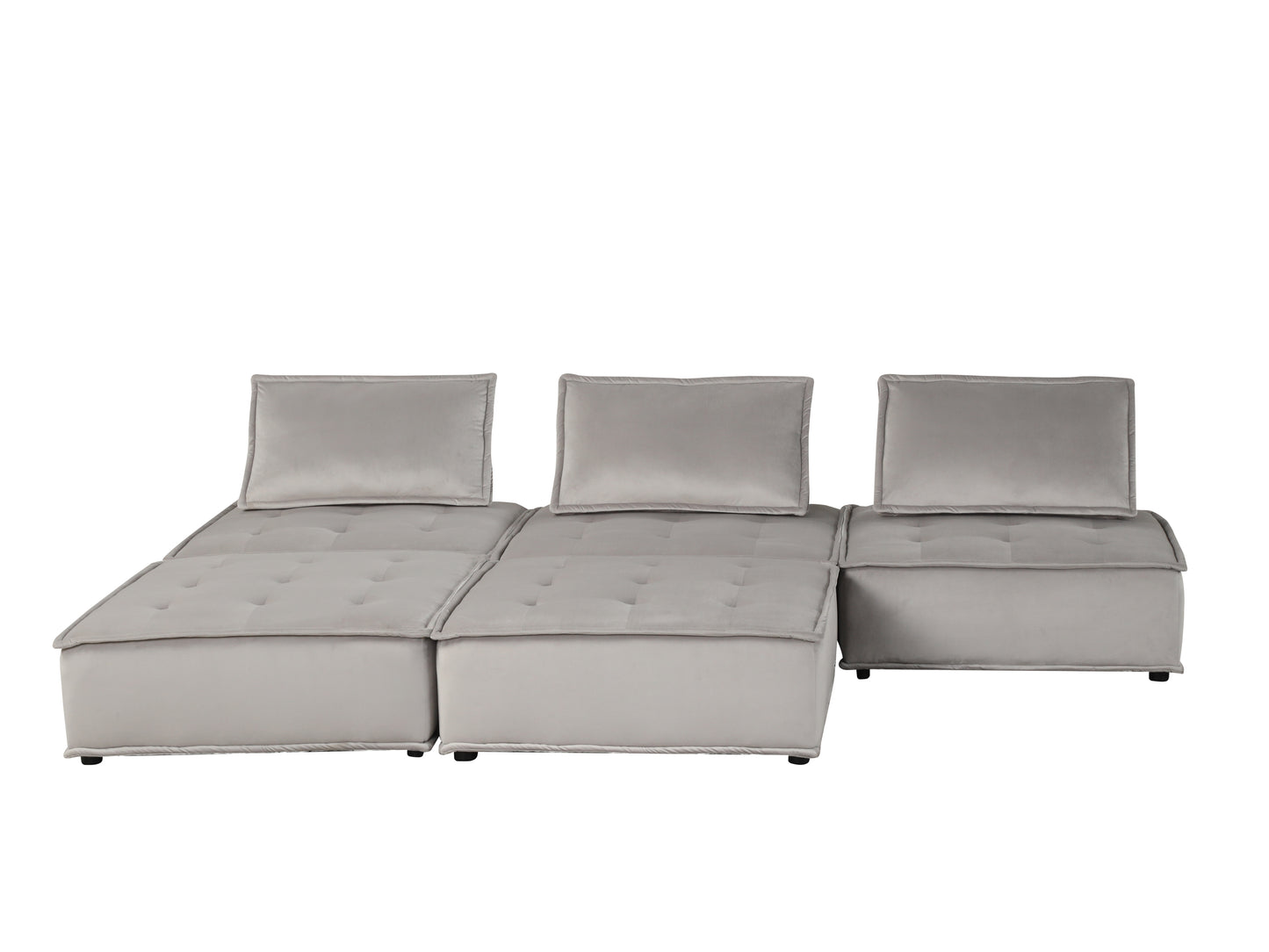 Luxurious Anna Light Gray Velvet 5 Piece Sectional Sofa Ottoman