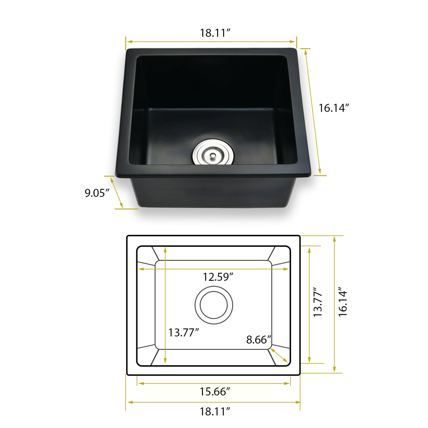 Elegant Quartz 18 L X 16 W Undermount Bar Sink With Drainage System