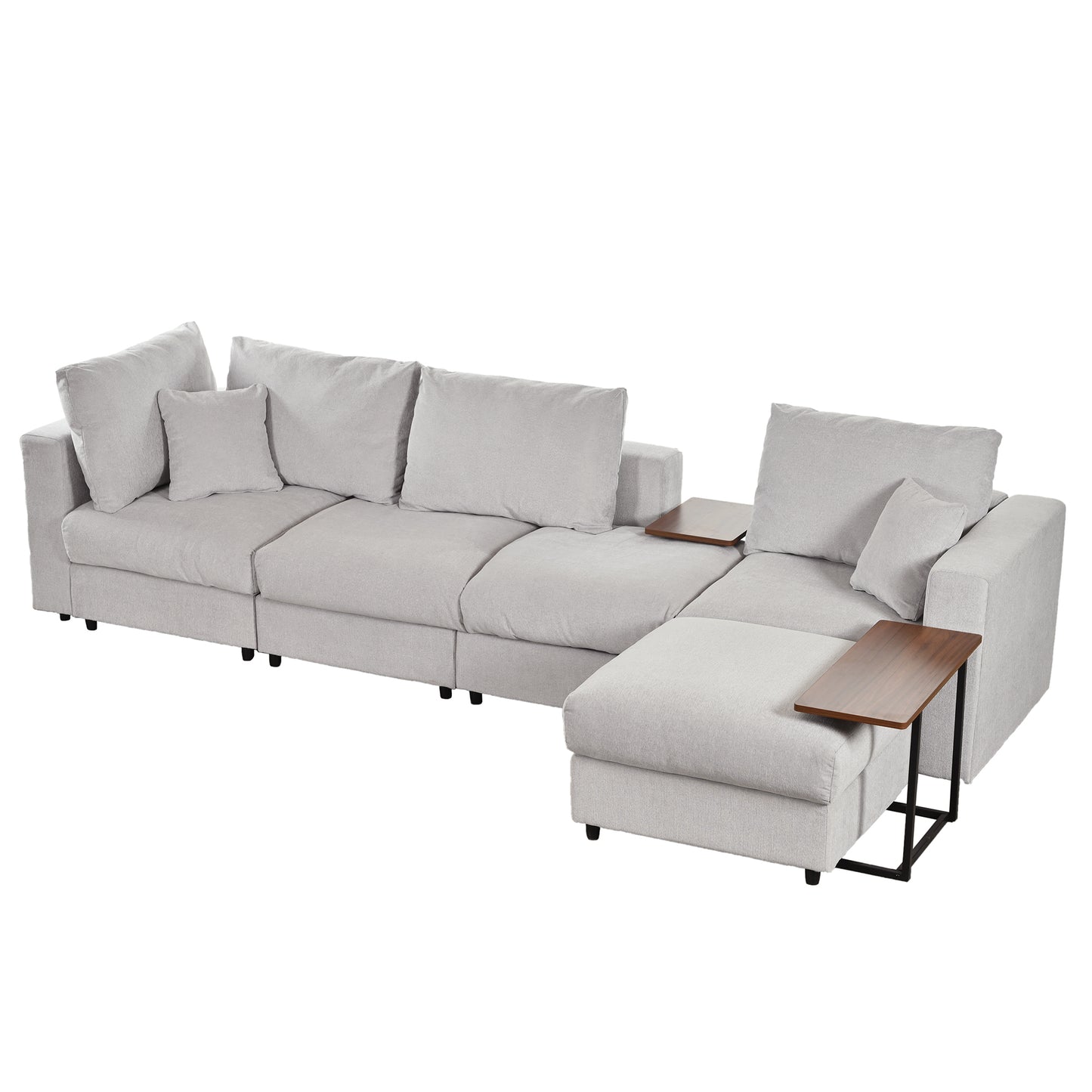 U_STYLE Modern Large L-Shape Sectional Sofa for Living Room, 2 Pillows and 2 End Tables